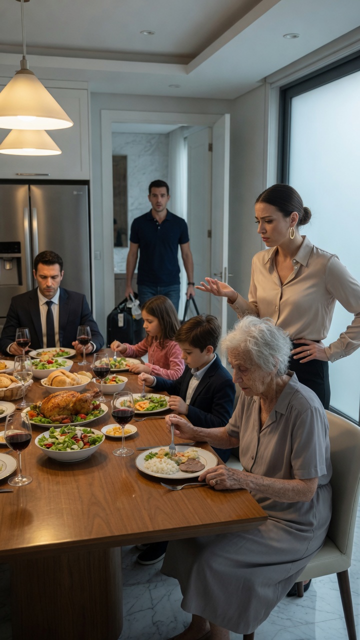 La Obligaron a Comer Sola en la Cocina… Hasta que su Hijo Volvió de Viaje y Vio la Verdad