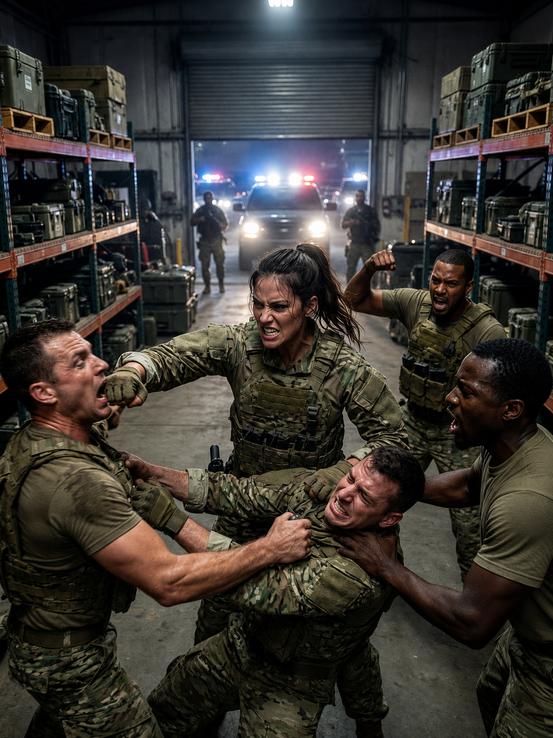 The Female Soldier Fought Off Four Men In The Warehouse… But The Unit Patch On Her Vest Made Command Freeze