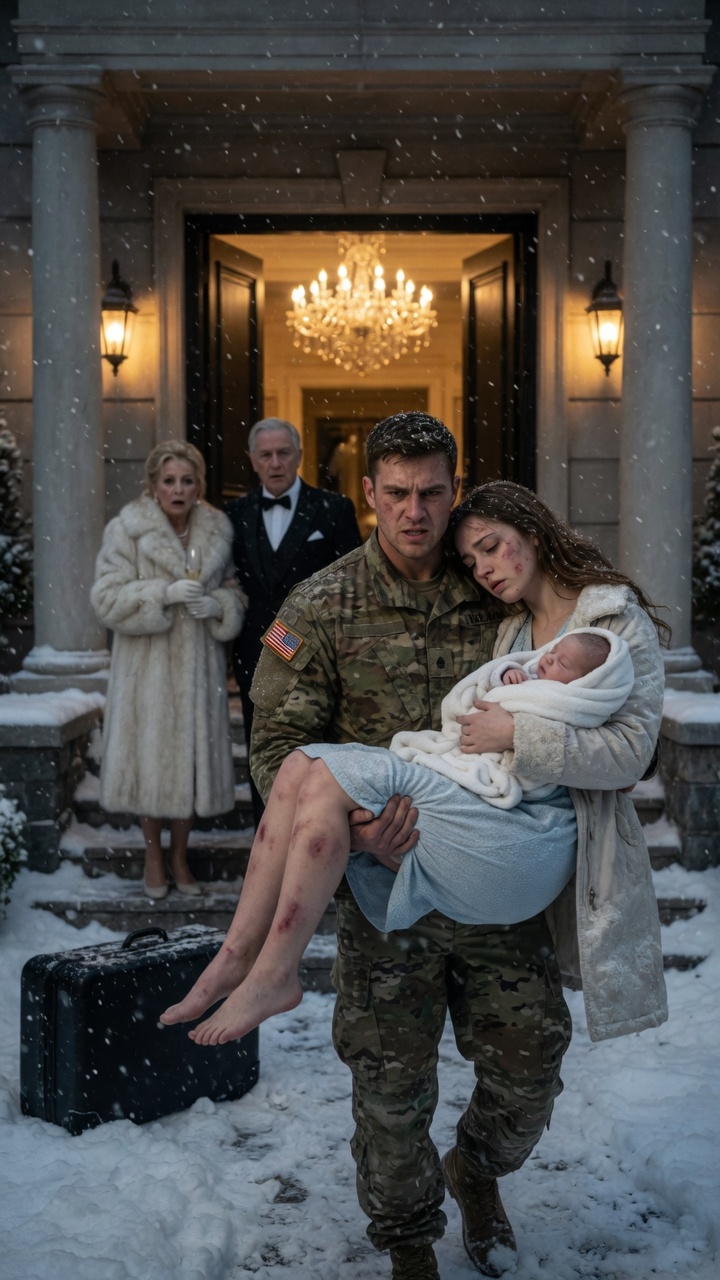 The Soldier Carried The Rejected Mother And Newborn From The Mansion… But The Baby’s Birthmark Made The Rich Family Freeze