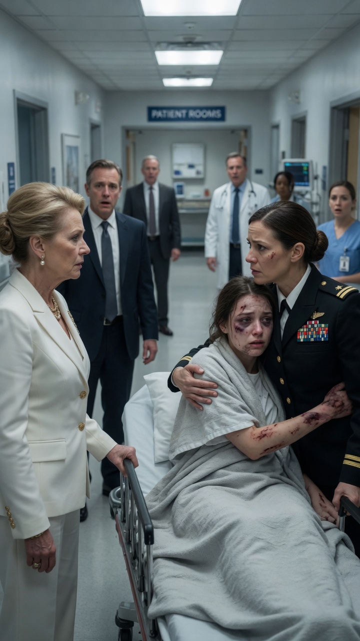 The Female Officer Shielded The Injured Girl In The Hospital… But One Look Made The Wealthy Family Freeze