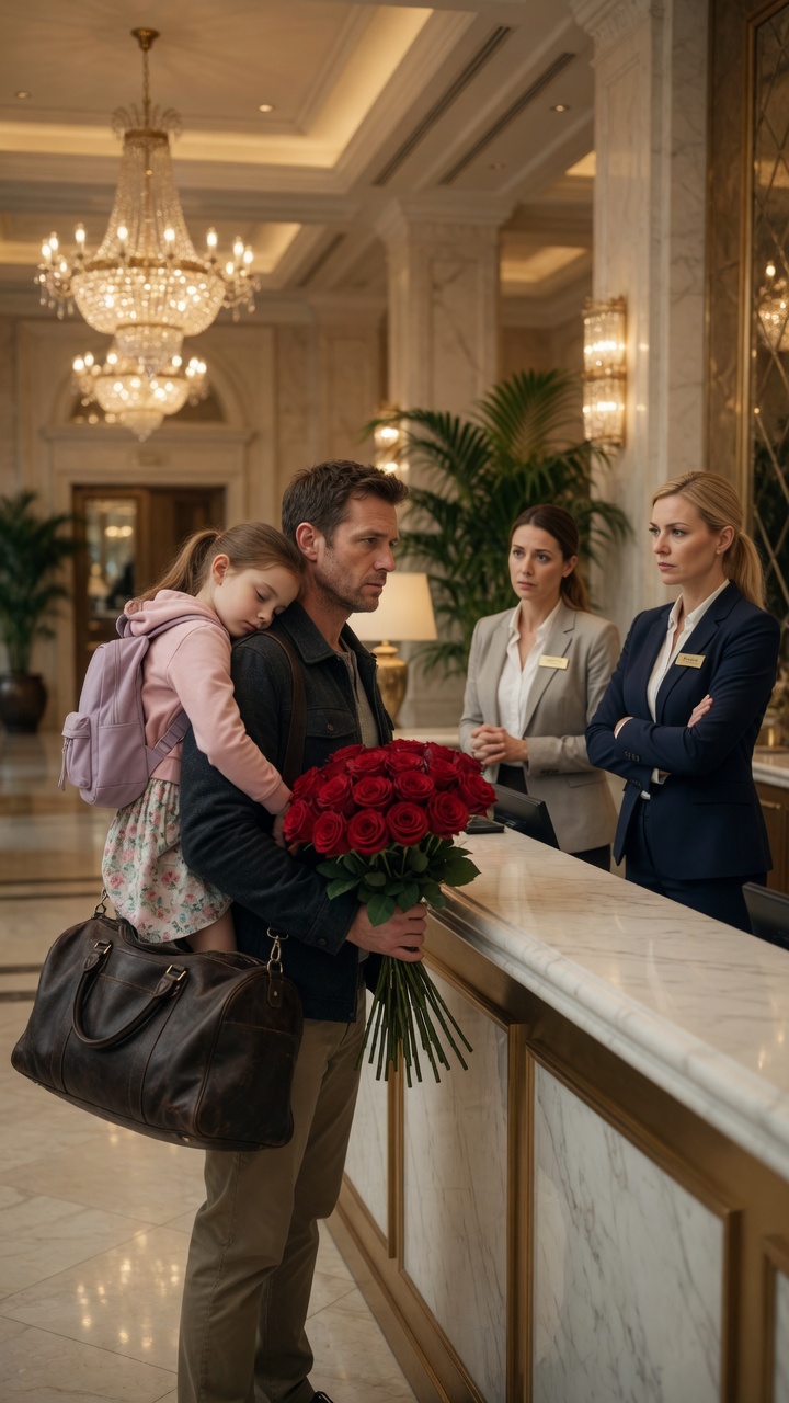 The Widowed Father Was Denied A Room While Carrying His Sleeping Daughter… But The Staff Didn’t Know He Owned The Hotel