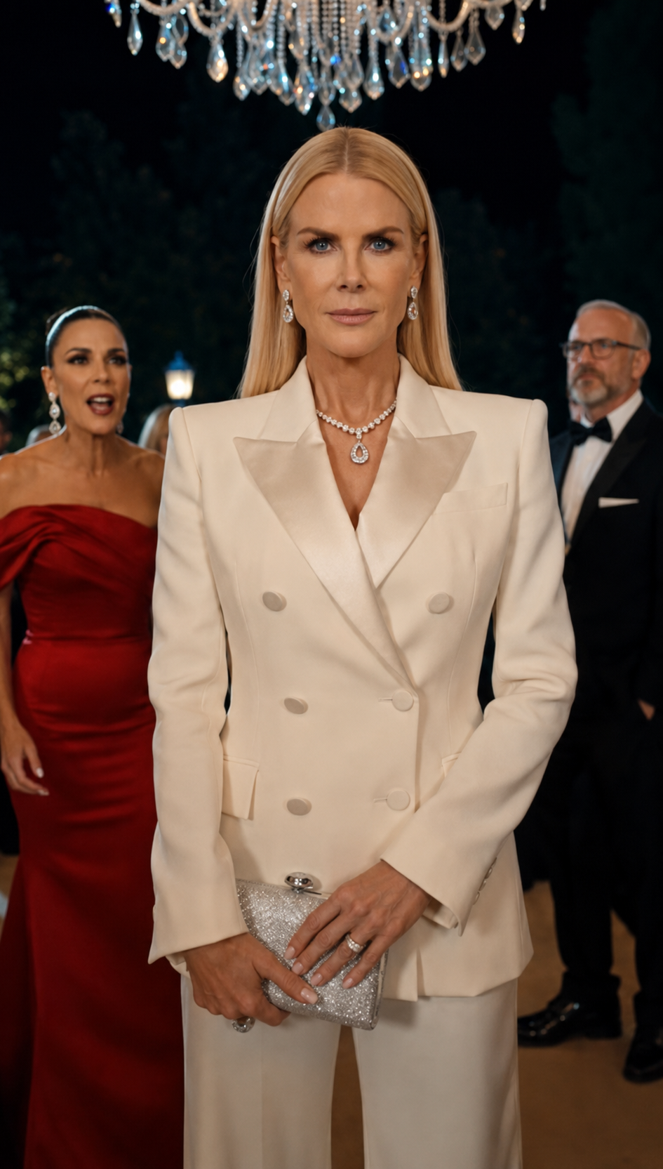 She walked into the richest family’s gala with nothing but a silver clutch and a diamond necklace. They laughed, whispered, and called her an outsider… until the old patriarch saw the pendant and turned pale.