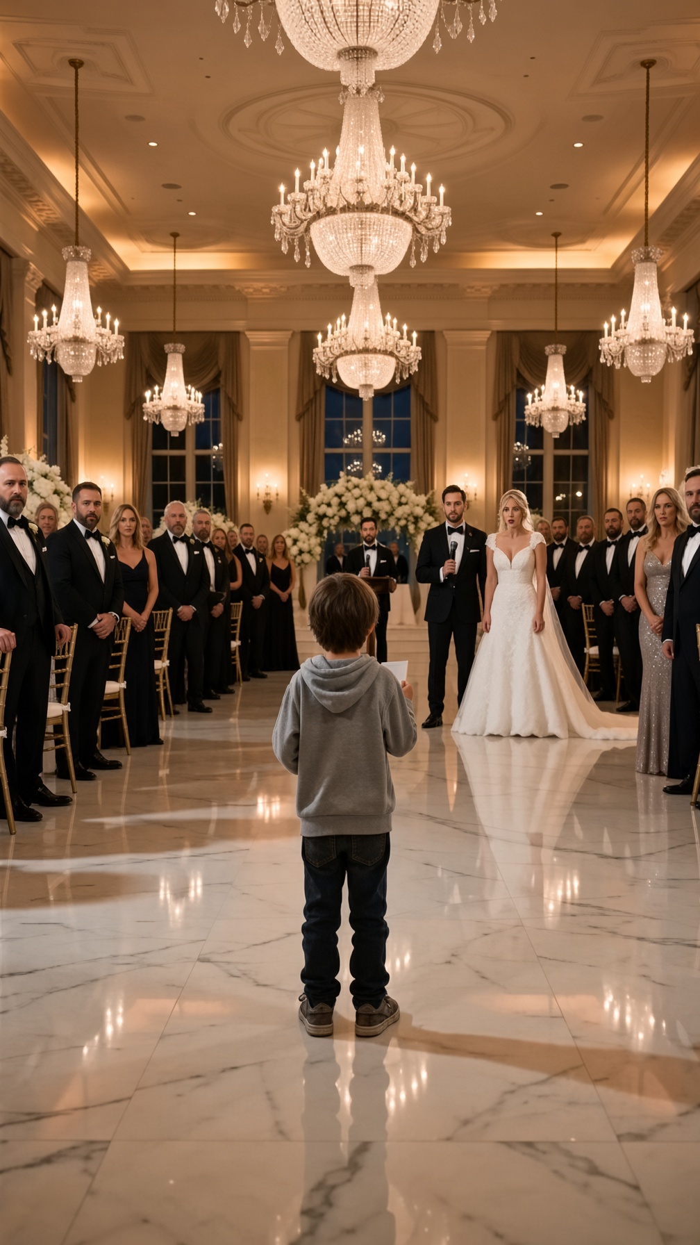 A LITTLE BOY INTERRUPTED THE MILLIONAIRE’S WEDDING HOLDING AN OLD PHOTO… THEN HE LOOKED AT THE BRIDE AND CRIED, “MY MOM SAID YOU’RE MY REAL MOTHER.”