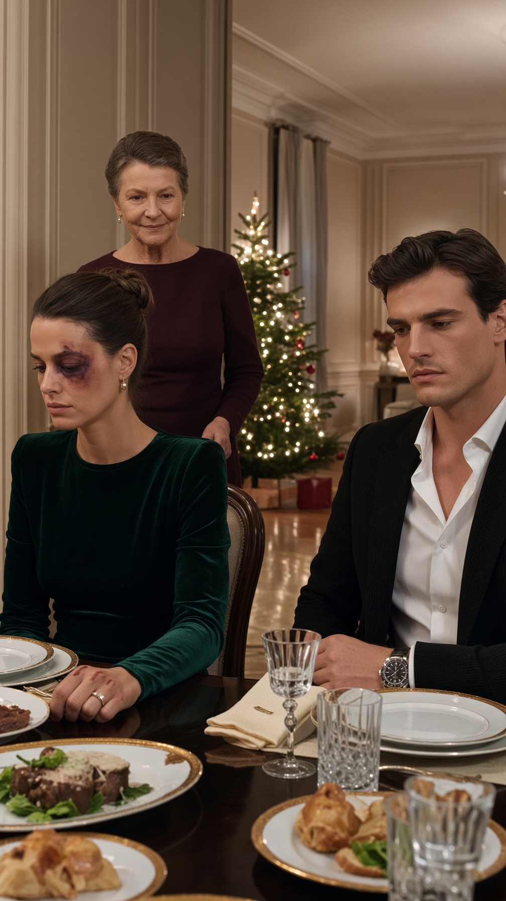 ELLE EST ARRIVÉE AU DÎNER DE NOËL AVEC UN ŒIL AU BEURRE NOIR… MAIS QUAND SON MARI A DIT « ELLE EST TOMBÉE DANS L’ESCALIER », ELLE A RETIRÉ SON ALLIANCE ET RÉVÉLÉ POURQUOI LA PORTE ÉTAIT FERMÉE DE L’EXTÉRIEUR