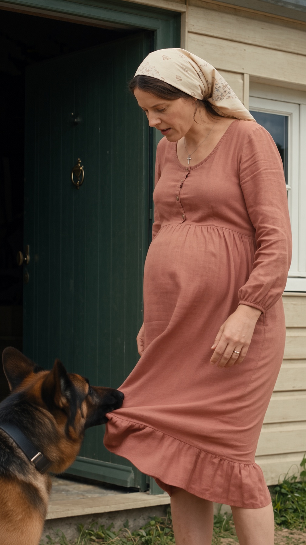 LE CHIEN TIRAIT LA ROBE DE LA FEMME ENCEINTE… ELLE ALLAIT LE GRONDER QUAND ELLE A COMPRIS CE QU’IL Y AVAIT DANS LA MAISON