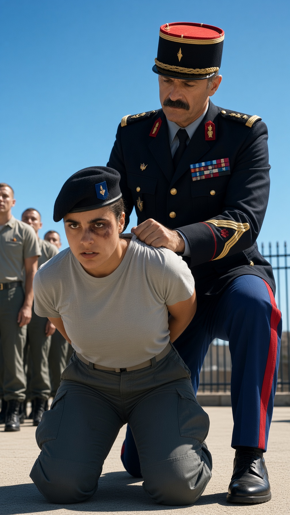 LE COLONEL A FORCÉ LA SOLDATE BLESSÉE À S’AGENOUILLER DEVANT TOUT LE PELOTON… PUIS IL A MIS LA MAIN DANS SA POCHE — CE QU’IL A TROUVÉ A FAIT BASCULER TOUTE LA CASERNE