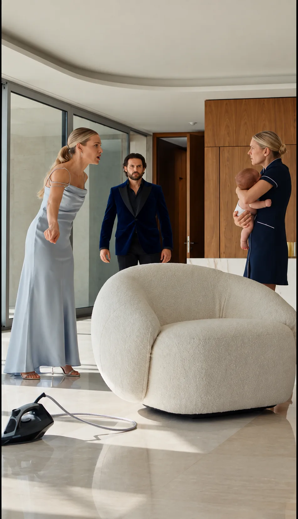 ELLE A TROUVÉ LA FIANCÉE DU MILLIARDAIRE PENCHÉE SUR LE BÉBÉ AVEC UN FER À REPASSER… MAIS EN LE TOUCHANT, LA NOUNOU A COMPRIS QUE TOUT ÉTAIT UN PIÈGE