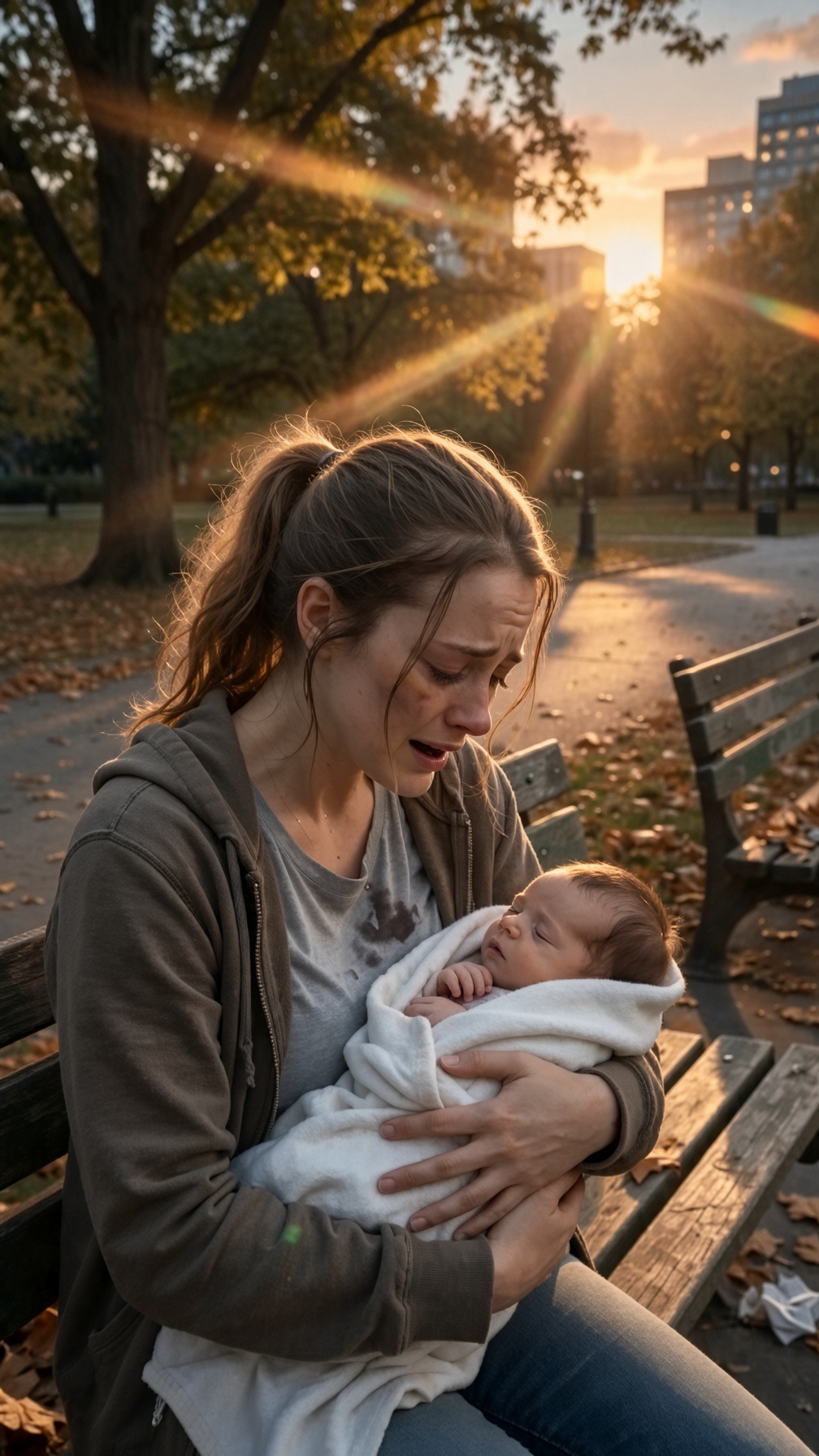 THE MILLIONAIRE FOUND A CRYING MOTHER HOLDING A NEWBORN ON A PARK BENCH… THEN HE SAW THE BABY’S BRACELET AND WHISPERED, “THAT HAS MY BROTHER’S NAME ON IT.”
