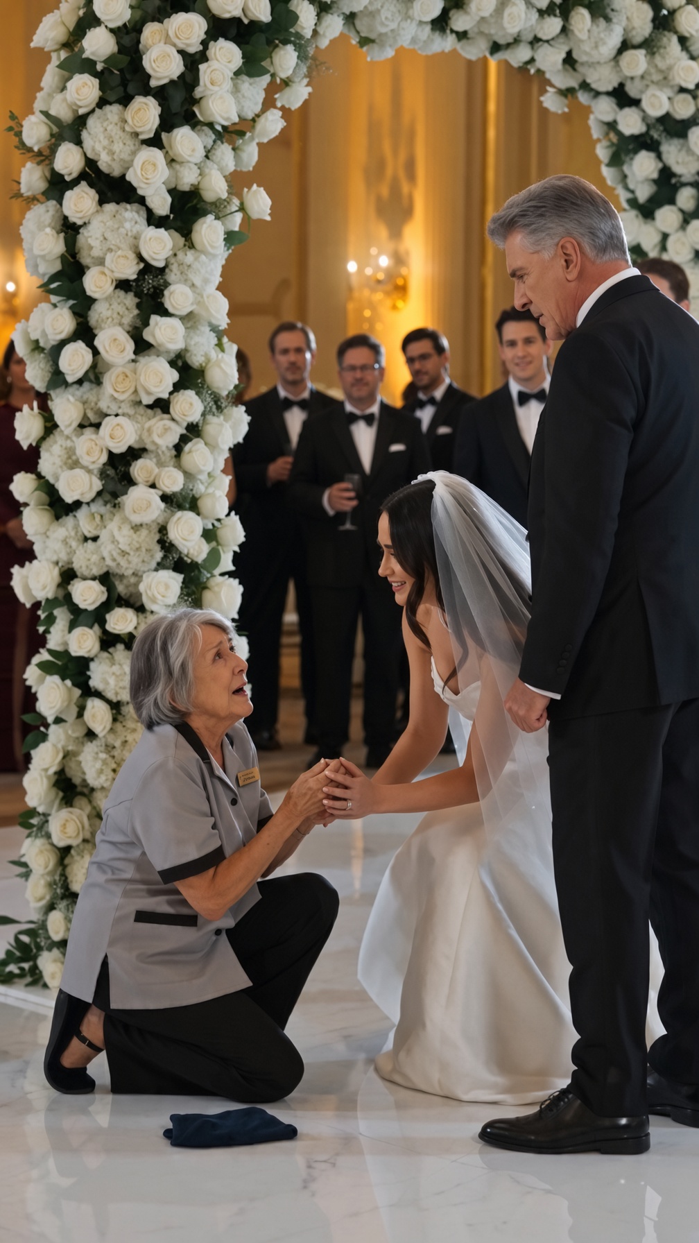 THE BRIDE STOPPED HER MILLION-DOLLAR WEDDING AFTER SEEING THE JANITOR’S RING… THEN THE GROOM’S FATHER WHISPERED, “THAT WOMAN WAS SUPPOSED TO BE DEAD.”