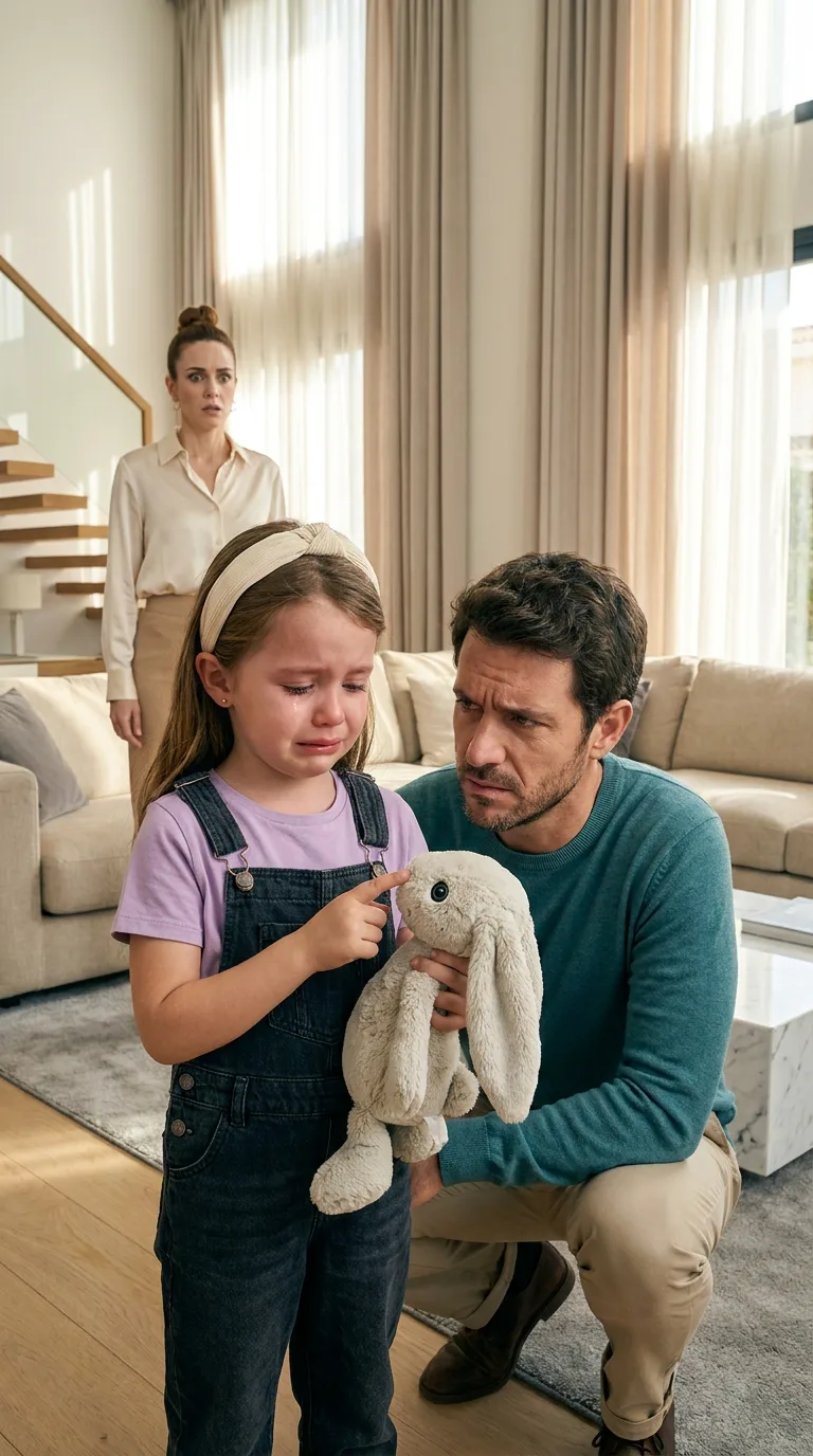 “DON'T LISTEN TO HER! SHE'S JUST BEING DRAMATIC!” — A STEPMOTHER DISMISSED A CRYING FOUR-YEAR-OLD GIRL… BUT WHEN THE CHILD POINTED TO THE EYE OF HER STUFFED BUNNY, HER FATHER DISCOVERED SOMETHING THAT MADE HIS BLOOD RUN COLD!