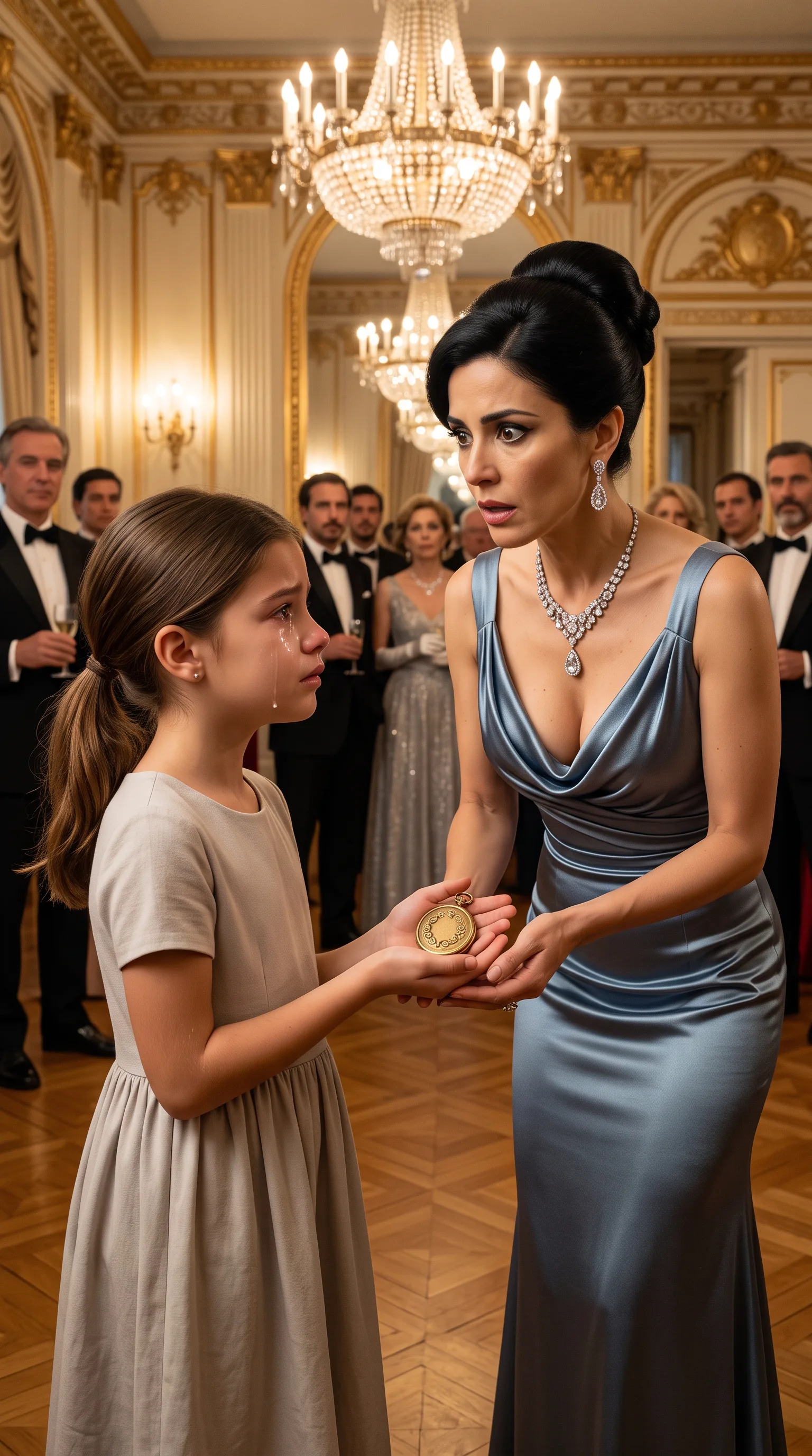 LA NIÑA MOSTRÓ UN MEDALLÓN EN MEDIO DE LA GALA Y DIJO: «MAMÁ DIJO QUE MI PADRE ESTARÍA AQUÍ»… VICTORIA SE GIRÓ Y DEJÓ CAER LA COPA AL VER A QUIÉN TENÍA DETRÁS