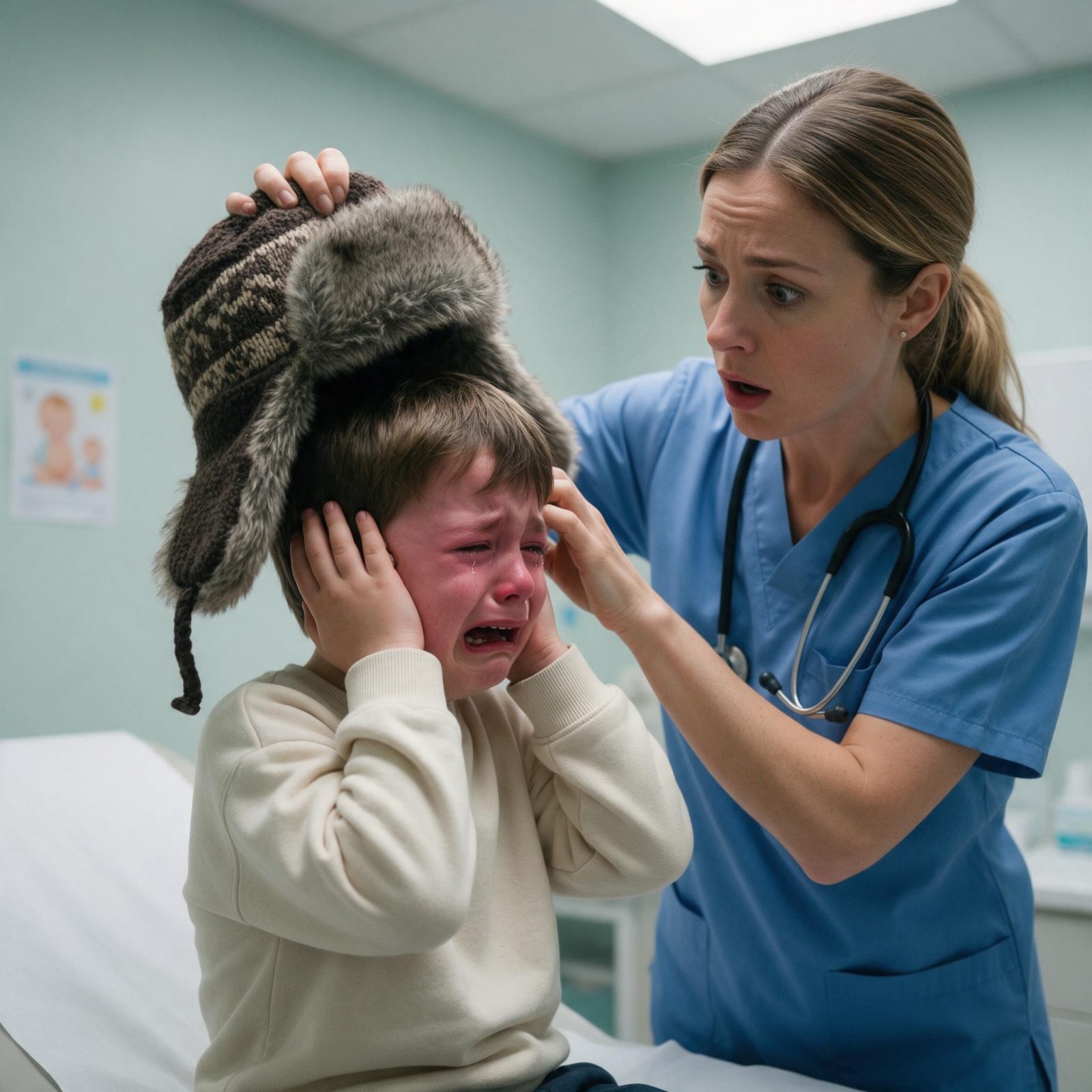 LE PETIT GARÇON PLEURAIT SANS S’ARRÊTER… PUIS LA DOCTEURE A ENLEVÉ SON BONNET ET A VU LA MÊME MARQUE PRÈS DE SES DEUX OREILLES