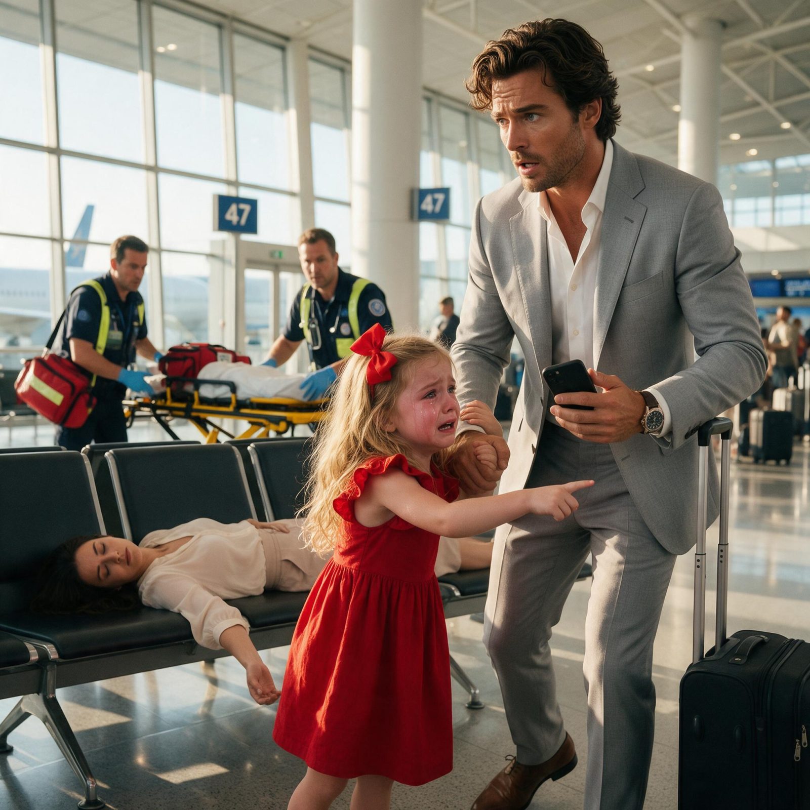 LE MILLIARDAIRE ALLAIT MONTER DANS L’AVION… MAIS UNE PETITE FILLE EN ROUGE A CRIÉ : « MA MAMAN NE SE RÉVEILLE PLUS »