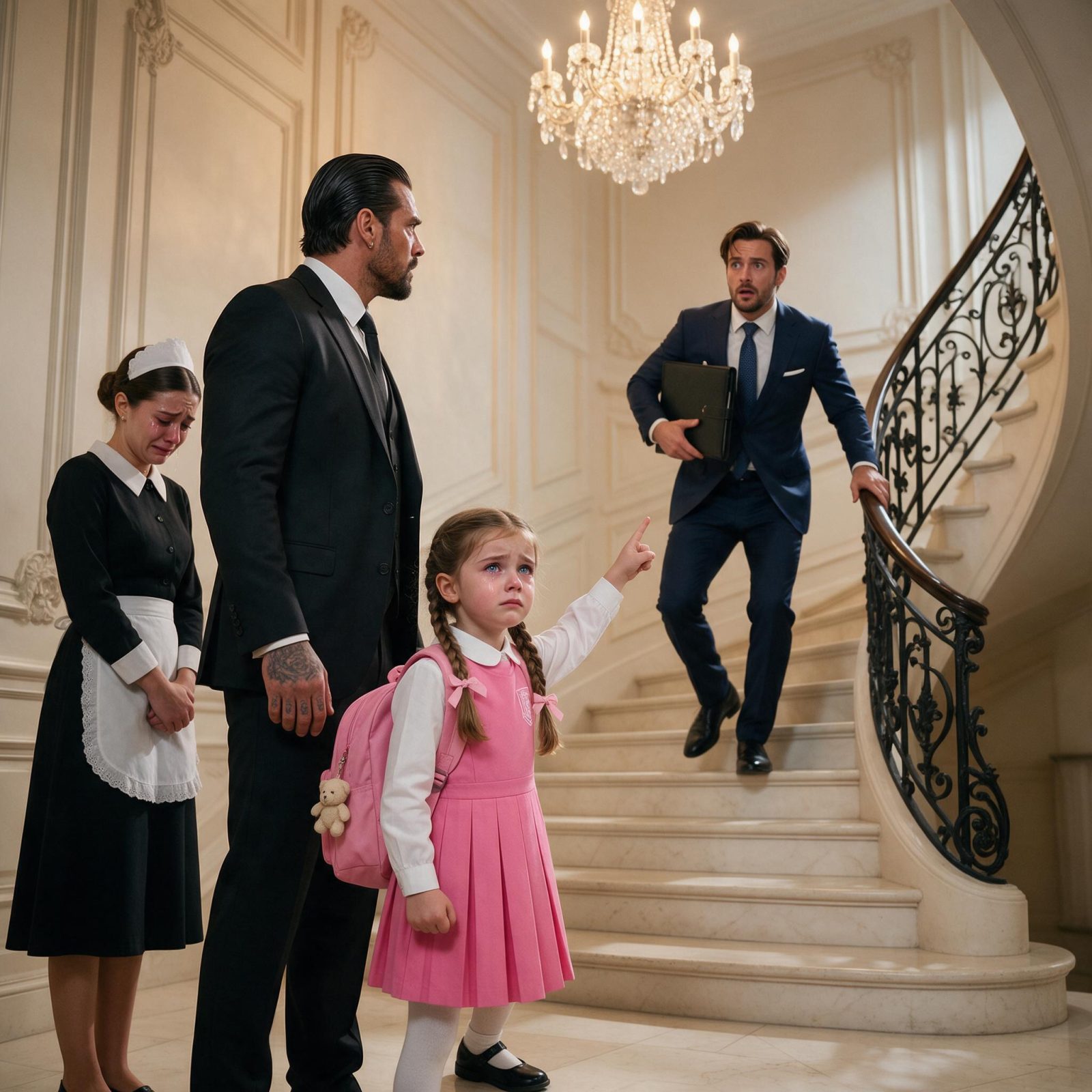 LA PETITE FILLE A ACCUSÉ LE PETIT AMI DE SA MÈRE D’AVOIR VOLÉ LE SALAIRE DE LA BONNE… PUIS ELLE A POINTÉ L’ESCALIER ET TOUT LE MONDE A VU LE DOSSIER NOIR