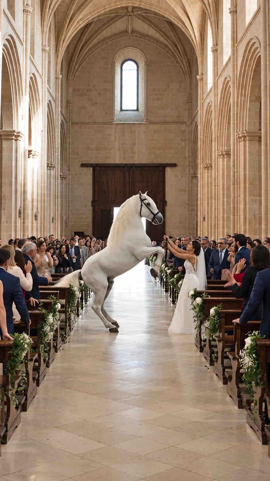 EL CABALLO DE LA NOVIA IRRUMPIÓ EN LA IGLESIA Y SE ENCABRITÓ DOS VECES… PERO CUANDO LUCÍA DESCUBRIÓ QUÉ ESTABA OLIENDO, ORDENÓ: «¡TODOS FUERA, AHORA!»