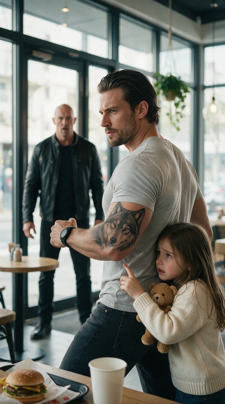UNE PETITE FILLE TRAQUÉE A DEMANDÉ DE L’AIDE À UN INCONNU DANS UN CAFÉ… MAIS QUAND L’HOMME EN NOIR A VU LE TATOUAGE DU LOUP, IL S’EST FIGÉ