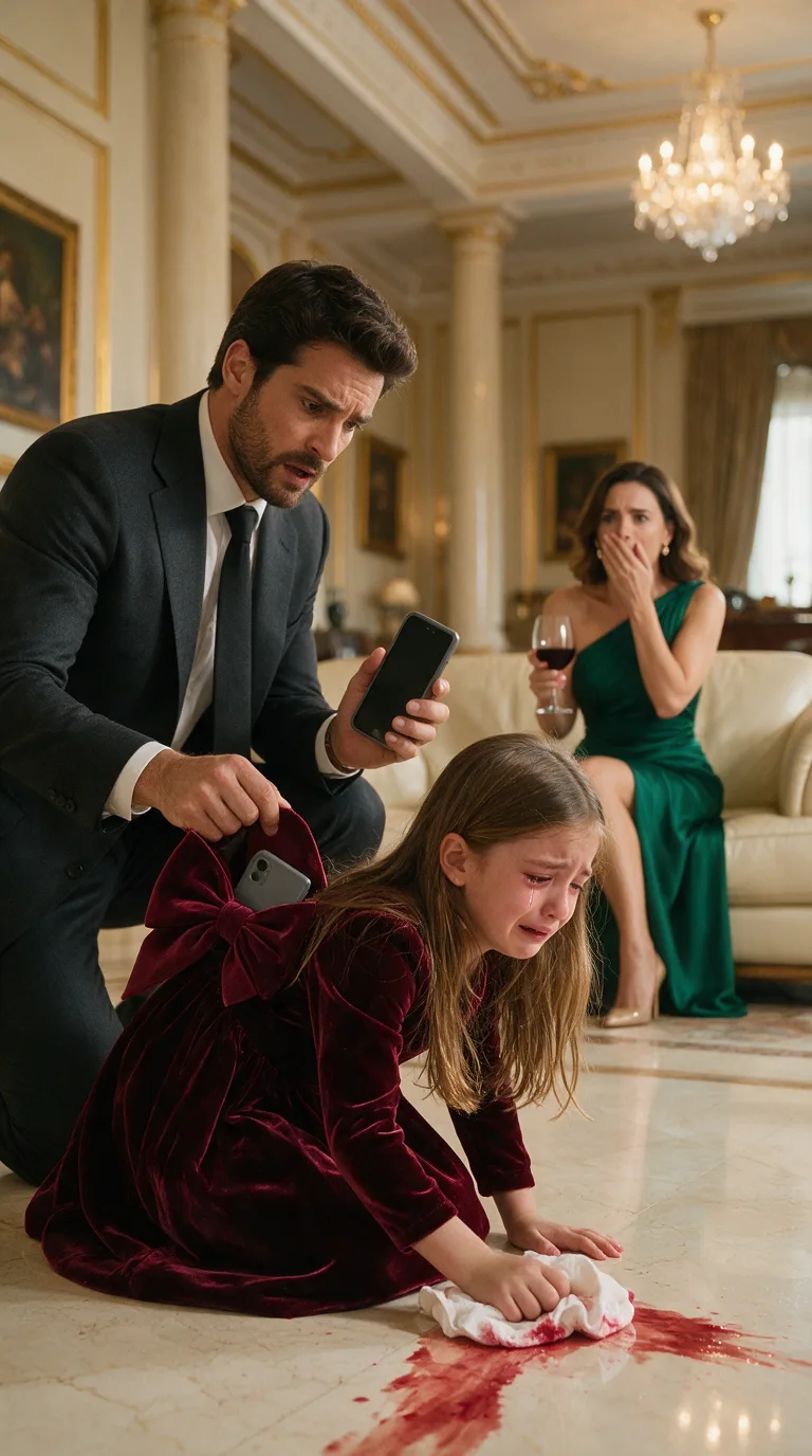 OBLIGARON A LA NIÑA A LIMPIAR EL VINO DEL SUELO… PERO SU PADRE ENCONTRÓ UN TELÉFONO ESCONDIDO EN EL LAZO DE SU VESTIDO