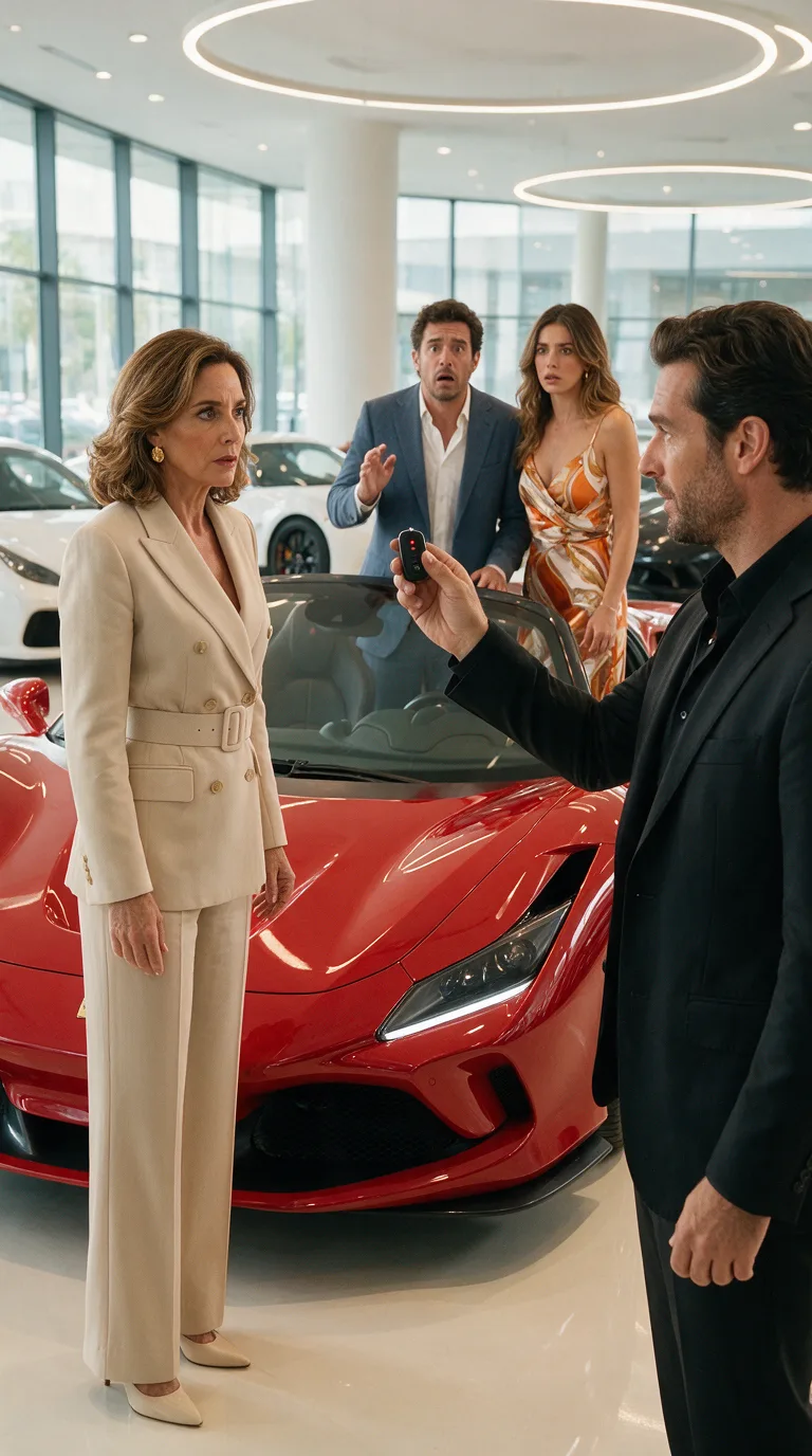 SU MARIDO LLEVÓ A OTRA MUJER AL SHOWROOM PARA REGALARLE EL ÚLTIMO COCHE… PERO LA LLAVE TENÍA EL NOMBRE DE SU ESPOSA