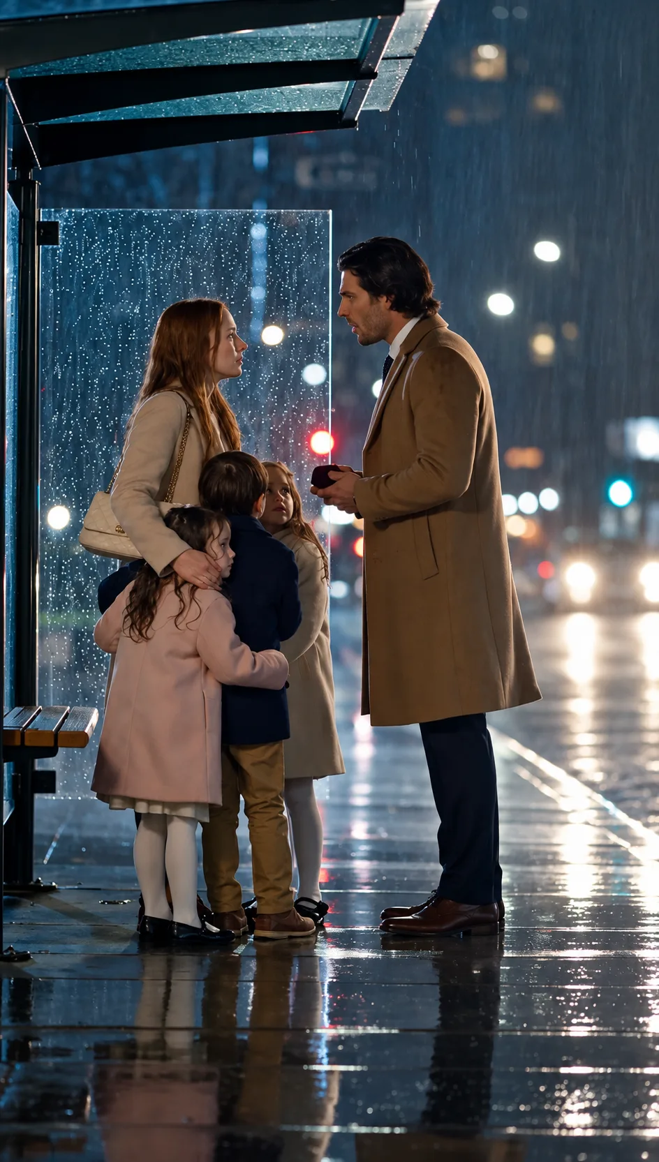 HE FOUND HIS FIRST LOVE IN THE RAIN WITH THREE CHILDREN… THEN SHE SAW THE RING AND WHISPERED, “WHY DIDN’T YOU COME?”
