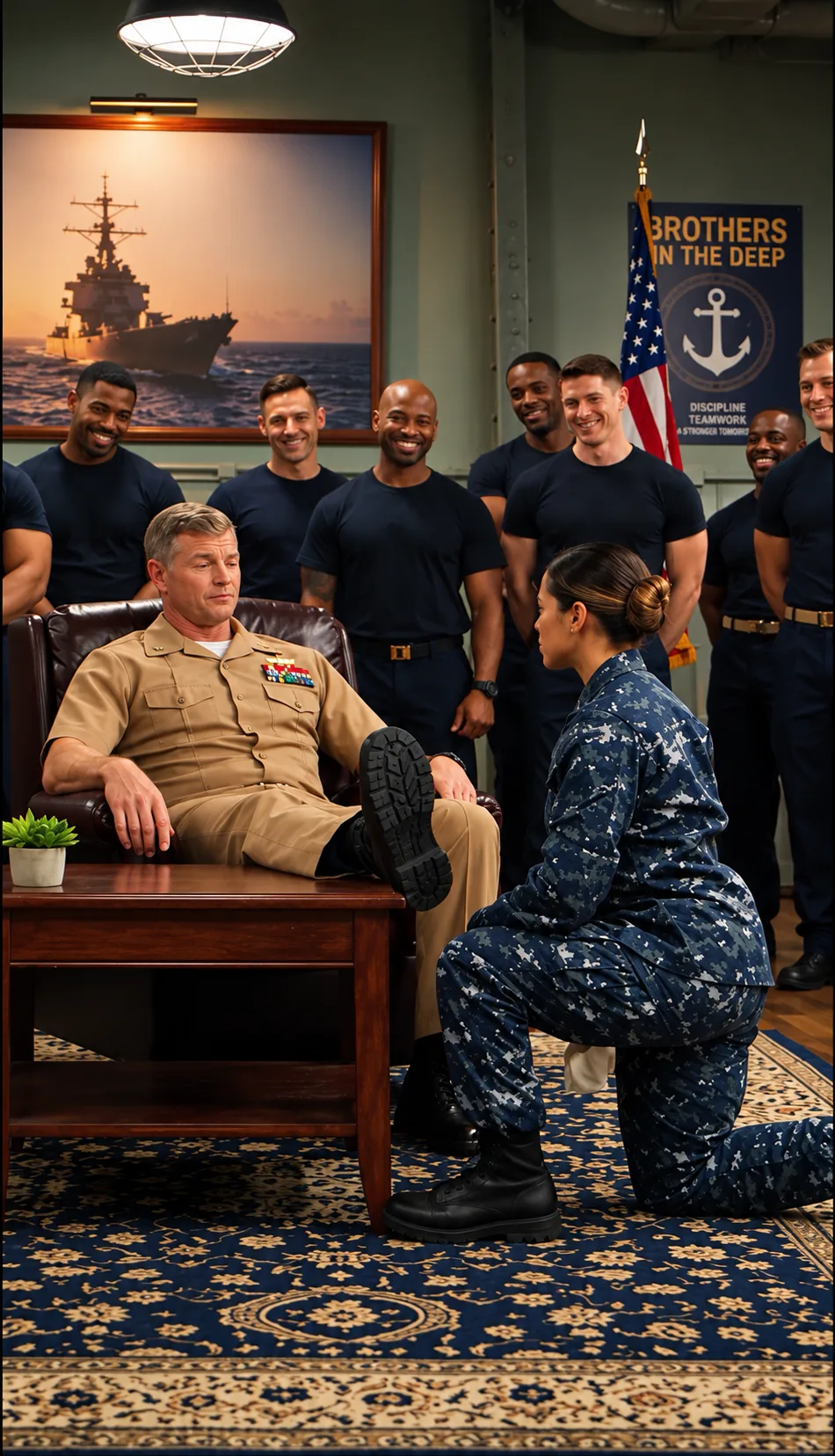 THE COMMANDER FORCED HER TO POLISH HIS BOOT IN FRONT OF THE CREW… THEN SHE LOOKED AT THE SOLE AND ASKED, “WHY IS C-9’S FRESH SEALANT IN YOUR TREAD?”