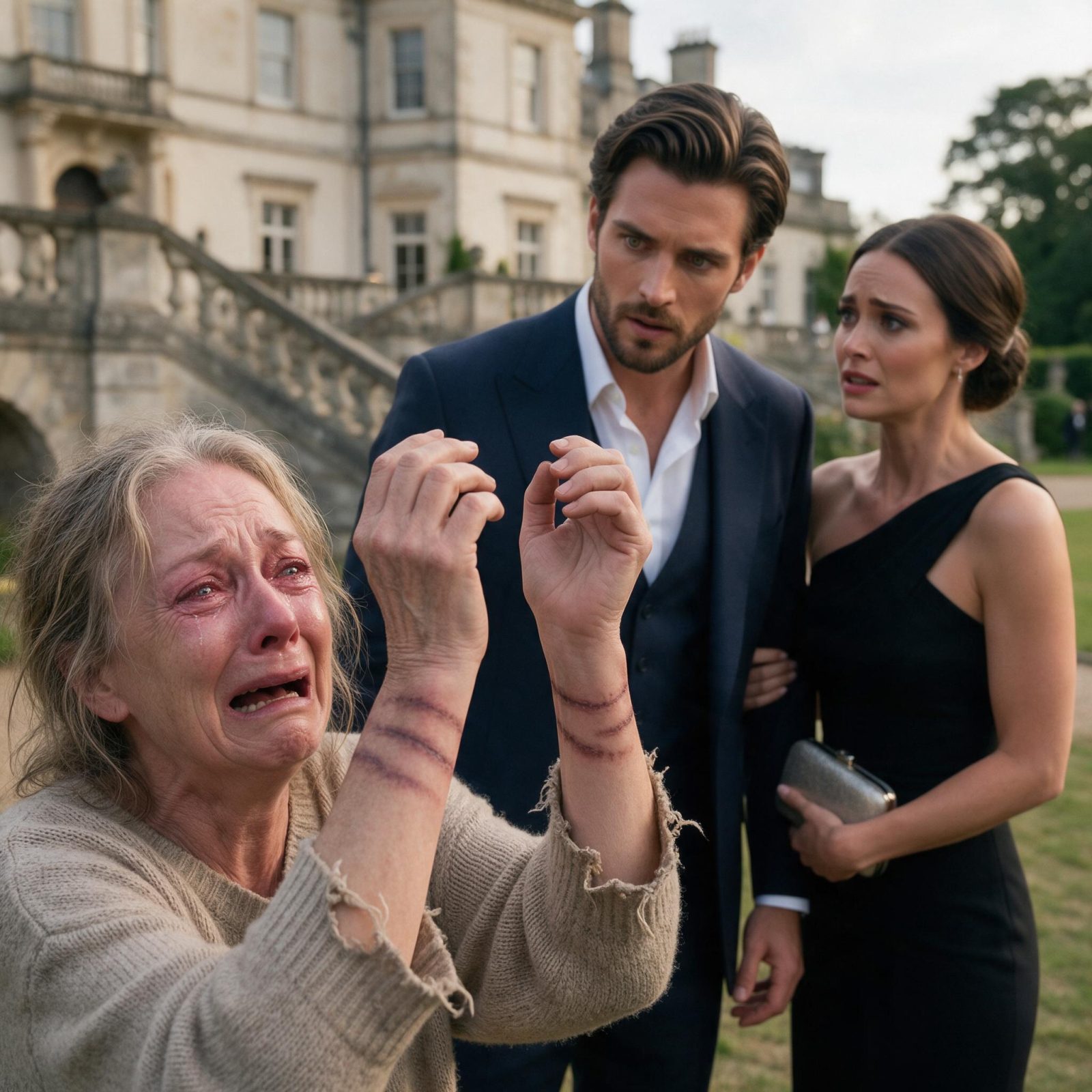 THE RAGGED WOMAN RAISED HER SCARRED WRISTS AT HIS ENGAGEMENT… THEN SAID HIS MOTHER NEVER ABANDONED HIM