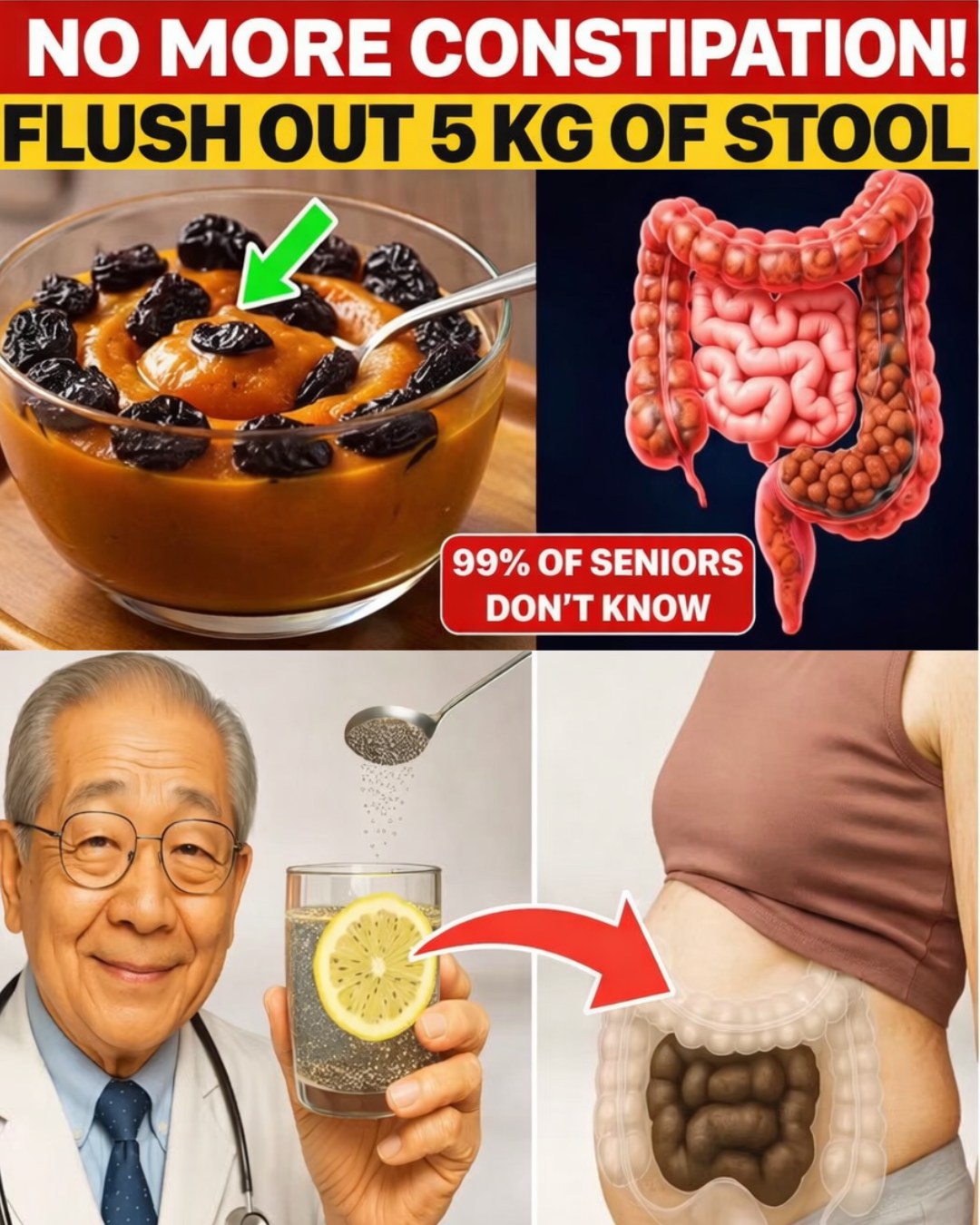 Over 50? Flush Out 5 KG of STOOL with a Doctor’s #1 Mixture! | Senior Health Tips