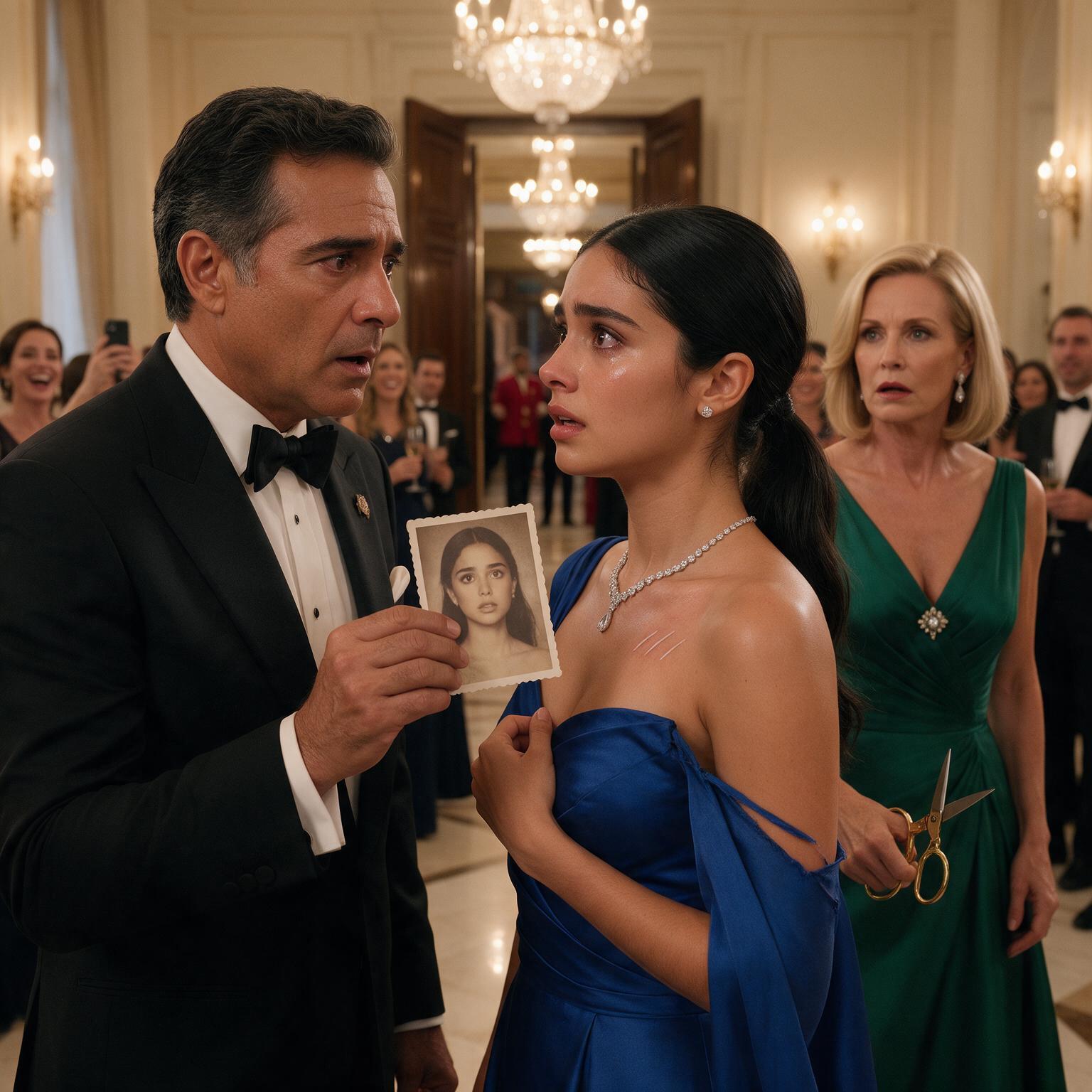 VICTORIA CORTÓ EL VESTIDO DE LUCÍA PARA HUMILLARLA ANTE TODOS… PERO CUANDO ALEJANDRO VIO SU COLLAR Y SACÓ UNA VIEJA FOTO, LA MÚSICA SE DETUVO