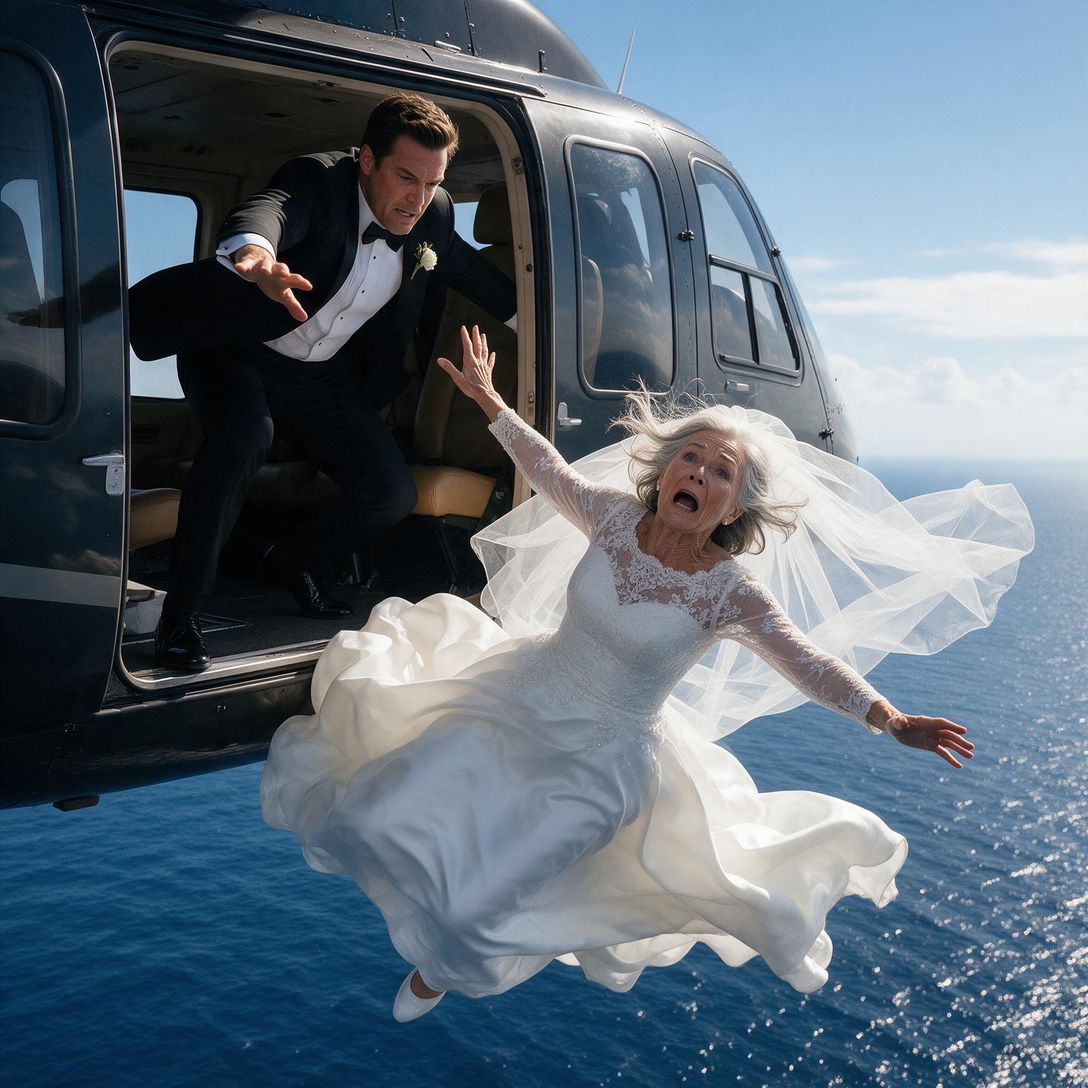 LA ANCIANA NOVIA CAYÓ DEL HELICÓPTERO… PERO CUANDO ALEJANDRO MIRÓ HACIA EL MAR, VIO ALGO QUE LE HIZO GRITAR: «¡NO PUEDE SER!»