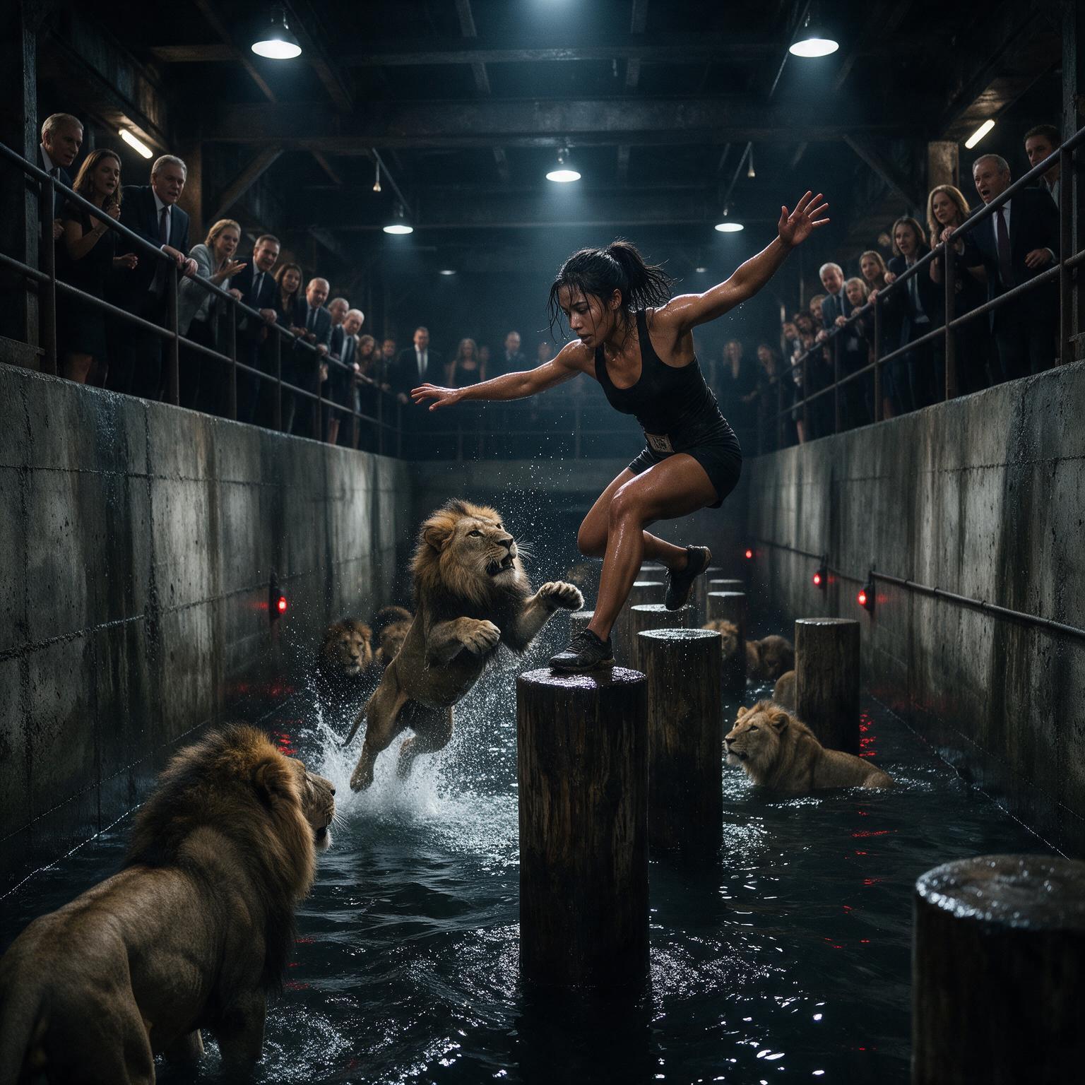 LUCÍA CRUZABA UNA FOSA LLENA DE LEONES MIENTRAS TODOS APOSTABAN POR SU CAÍDA… PERO AL MIRAR EL ÚLTIMO PILAR, RECONOCIÓ AL HOMBRE QUE HABÍA ENTERRADO CINCO AÑOS ATRÁS
