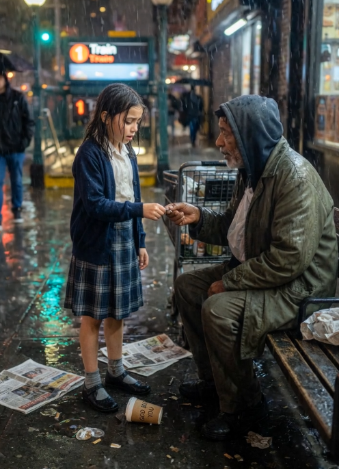 A little girl gave away every dollar she had saved for her grandfather's medicine to help a starving stranger.