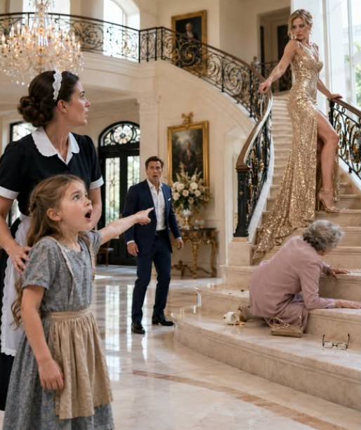 28 The little maid’s daughter saw what the billionaire’s fiancée did at the top of the stairs The first scream tore through the Whitmore estate so suddenly that even the chandeliers seemed to tremble.