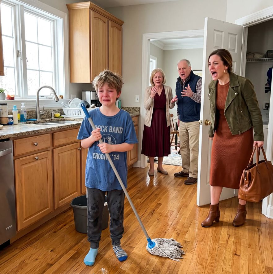 I CAME HOME EARLY AND FOUND MY ADOPTED SON MOPPING THE FLOOR ALONE—MY IN-LAWS HAD TAKEN THEIR “REAL GRANDSON” TO THE ZOO
