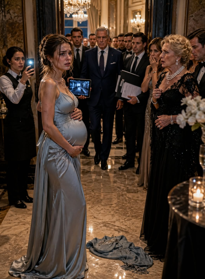 The Billionaire’s Family Framed His Pregnant Wife at Their Charity Gala, But One Catering Assistant’s Video Brought Their Empire to Its Knees  The camera light above the corridor went dark.