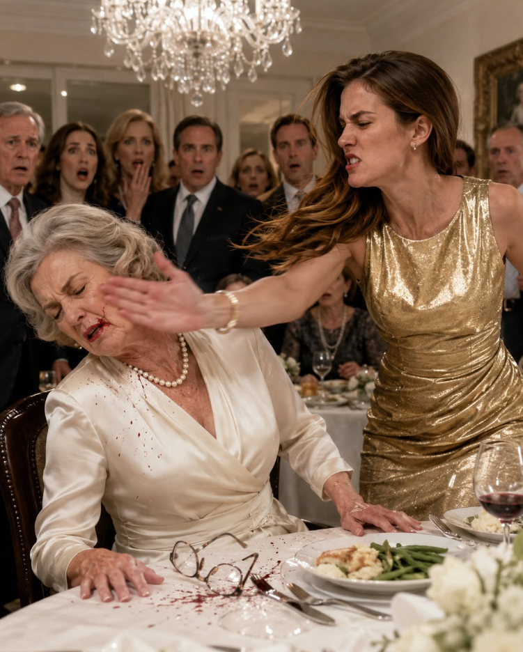 My granddaughter slapped me in front of everyone on my seventieth birthday—and the worst part wasn’t the pain. It was the silence that followed. Twenty-three people sat around my dining table, dressed in silk, pearls, tailored suits, and polite smiles, watching blood drip onto the ivory blouse I had saved for that evening. No one stood up. No one defended me.