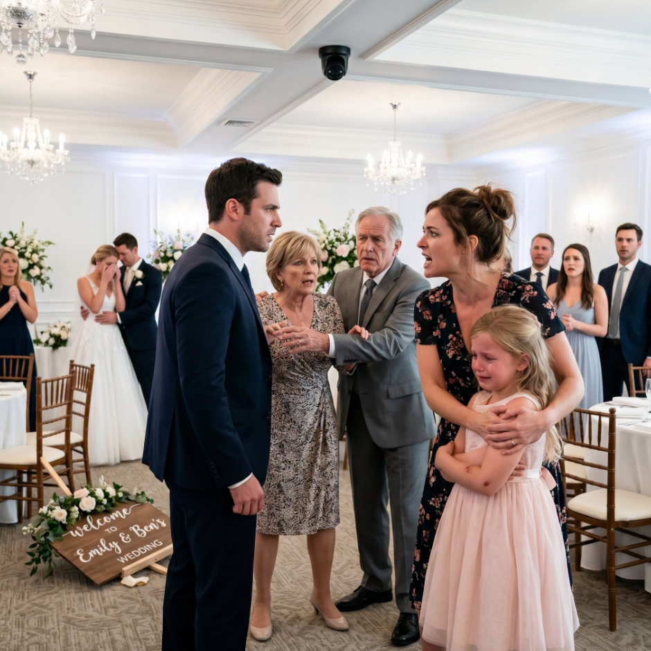 My brother smashed a heavy wooden wedding sign into my eight-year-old daughter's head, leaving her bleeding across the ballroom. My parents defended him instead of their granddaughter—but they forgot the security camera had recorded every second of the attack...