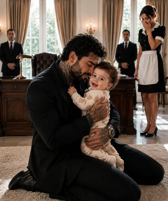 MY MAID'S EIGHT-MONTH-OLD BABY CRAWLED INTO MY OFFICE WHILE MY ENFORCER WAS HOLDING A GUN ON A TRAITOR, BUT INSTEAD OF REACTING LIKE THE RUTHLESS MAFIA BOSS EVERYONE FEARED, I DROPPED TO MY KNEES AND CRIED. THE BABY HAD THE SAME EYES, DARK CURLS, AND CRESCENT BIRTHMARK AS THE SON I BURIED THREE YEARS EARLIER, AND WHEN HIS MOTHER WHISPERED, "PLEASE DON'T ASK WHO HIS FATHER IS," I REALIZED THE CLOSED-CASKET FUNERAL HAD HIDDEN SOMETHING FAR WORSE THAN DEATH