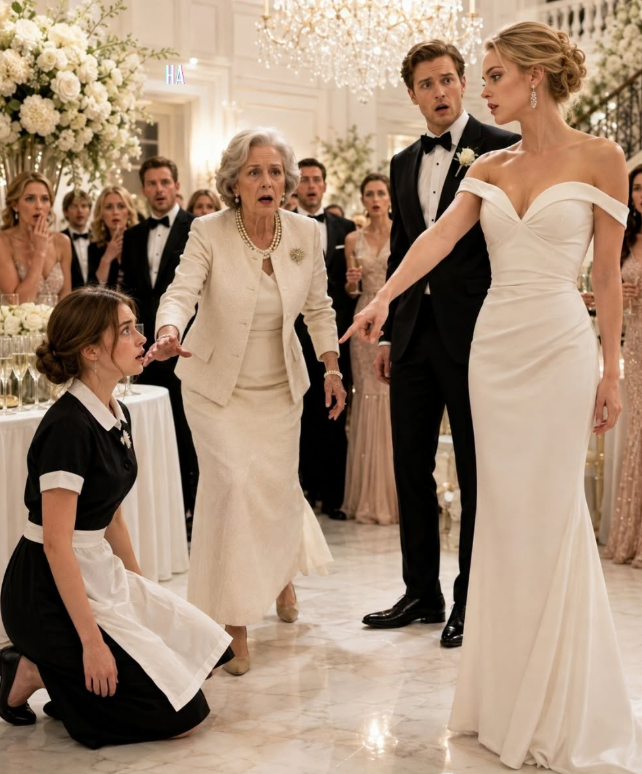 SHE ORDERED THE MAID TO KNEEL AT HER ENGAGEMENT PARTY—THEN THE “HOUSEKEEPER” REMOVED HER APRON, REVEALED A SILK DRESS, AND SAID, “MY NAME IS MARGARET CARTER. THIS IS MY HOME. AND DANIEL IS MY SON.”