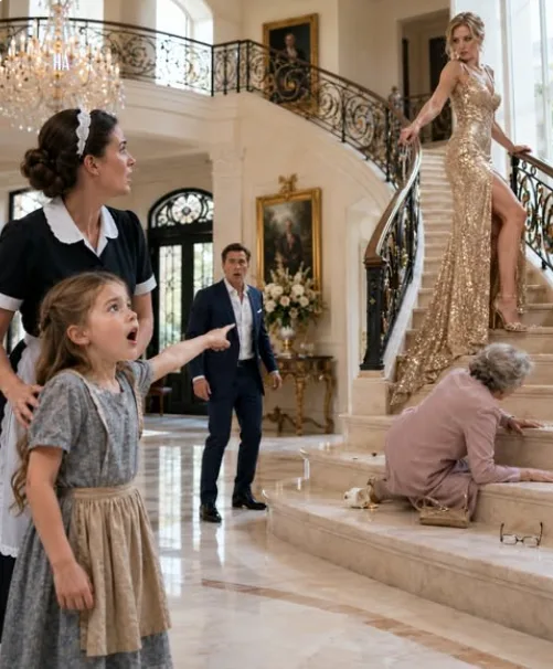 THE LITTLE MAID’S DAUGHTER SAW WHAT THE BILLIONAIRE’S FIANCÉE DID AT THE TOP OF THE STAIRS