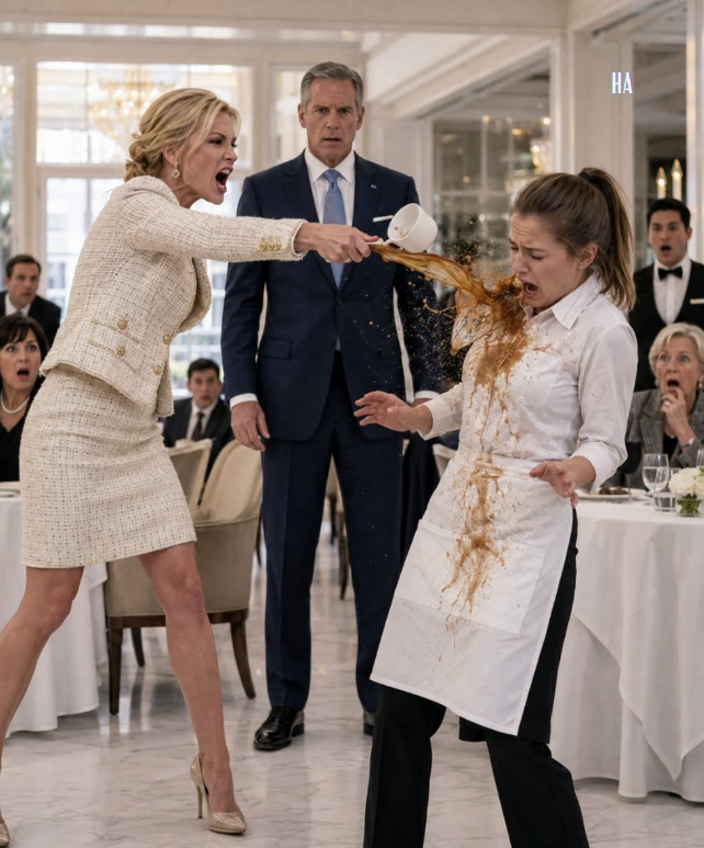 THE BILLIONAIRE’S WIFE THREW SCALDING COFFEE ON A WAITRESS IN FRONT OF EVERYONE—SHE HAD NO IDEA HER HUSBAND WAS STANDING BEHIND HER