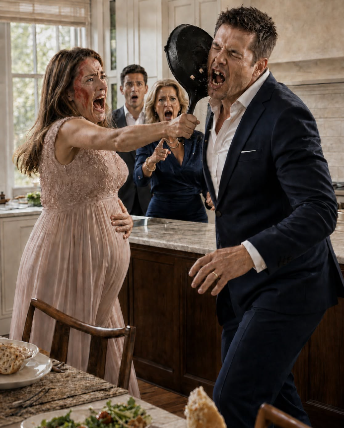 MY HUSBAND PUNCHED MY EIGHT-MONTH-PREGNANT BELLY WHILE HIS MOTHER TOLD HIM TO DO IT AGAIN—THEN I GRABBED THE CAST-IRON SKILLET