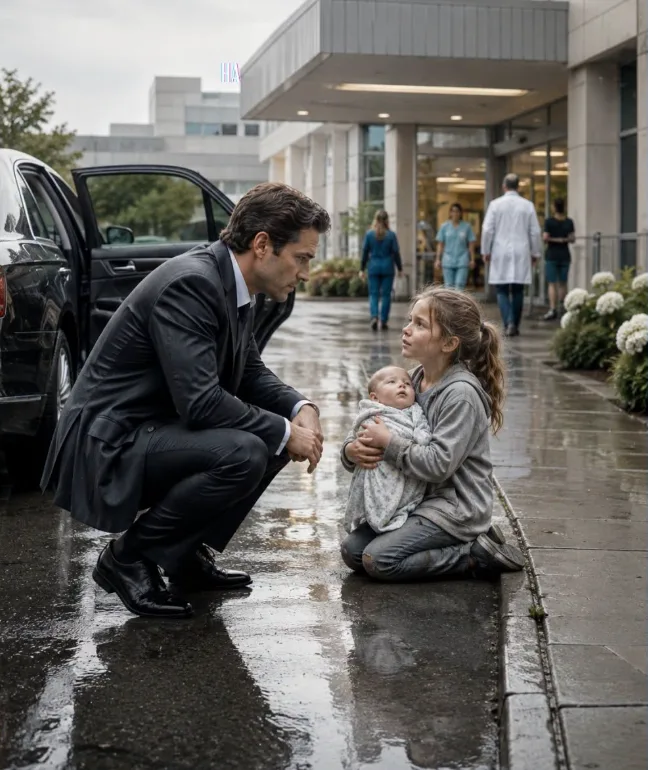 THE LONELY MILLIONAIRE STOPPED FOR A LITTLE GIRL HOLDING A BABY OUTSIDE A HOSPITAL