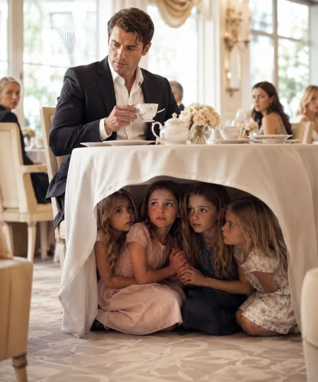 A SINGLE DAD WAS HAVING TEA ALONE WHEN FOUR TERRIFIED GIRLS CRAWLED UNDER HIS TABLE AND BEGGED HIM TO PRETEND HE WAS THEIR FATHER