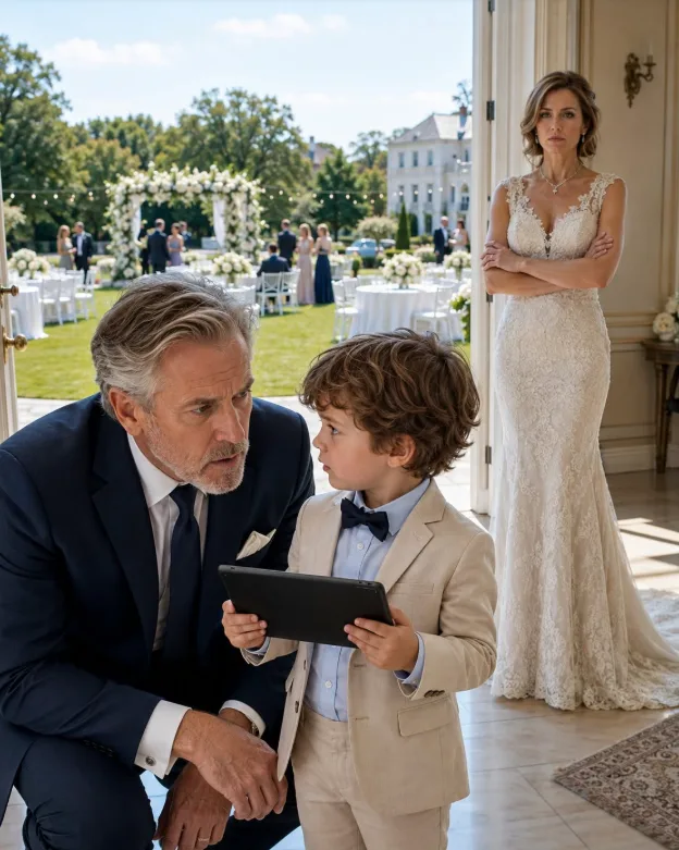 FORTY MINUTES BEFORE MY WEDDING, MY 4-YEAR-OLD GRANDSON WHISPERED, “GRANDPA, MOM CRIES WHEN YOU’RE NOT HERE.” THEN HE HANDED ME A TABLET WITH A RECORDING THAT REVEALED WHY MY DAUGHTER HAD BEEN PUSHED AWAY—AND THE PAPERS MY FIANCÉE AND SON-IN-LAW PLANNED TO PUT IN FRONT OF ME AFTER THE CEREMONY. I DIDN’T CANCEL THE WEDDING. I LET NEARLY 300 GUESTS TAKE THEIR SEATS… BECAUSE THEY STILL BELIEVED THEIR PLAN HAD WORKED