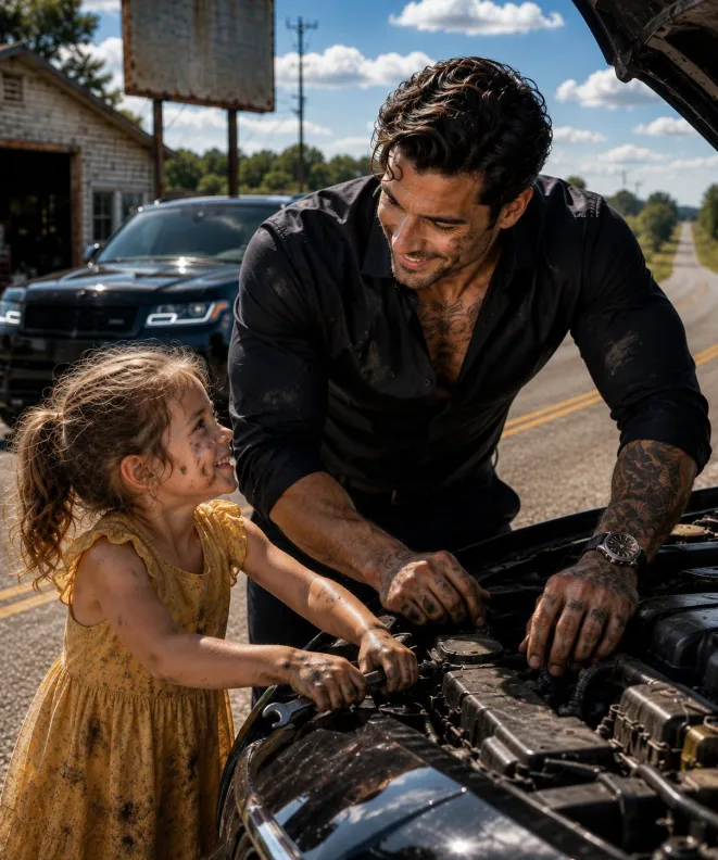 “I CAN FIX IT. MY MOM TAUGHT ME,” THE SIX-YEAR-OLD GIRL TOLD THE MAFIA BOSS STRANDED ON A ROAD WITH NO CELL SIGNAL — THREE DAYS LATER, A BLACK SUV FROM HIS OWN ORGANIZATION FOUND THAT SAME HIDDEN HOUSE, AND HER MOTHER WHISPERED A NAME THAT SHOULD HAVE BEEN BURIED TWENTY YEARS AGO
