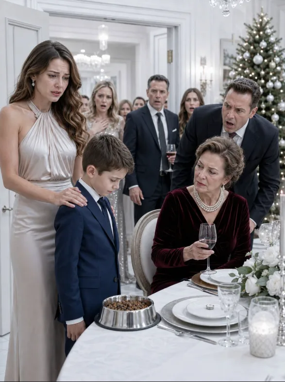 MY MILLIONAIRE MOTHER-IN-LAW PUT A DOG BOWL IN FRONT OF HER GRANDSON AT THE FAMILY DINNER: “LET HIM EAT ACCORDING TO WHERE HE COMES FROM”... BUT SHE NEVER IMAGINED WHO WOULD BE THE FIRST TO STAND UP