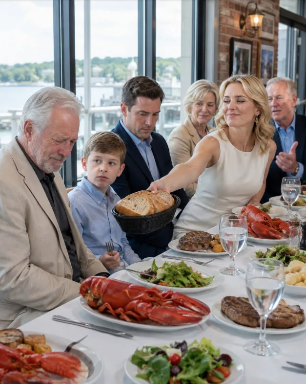 At my son’s birthday dinner in Maryland, his wife served everyone $300 lobster except me, pushed a basket of bread toward me, and said food like that was wasted on a 72-year-old. I simply smiled, said “Noted,” and went home to open the bank envelope they never imagined I would see.