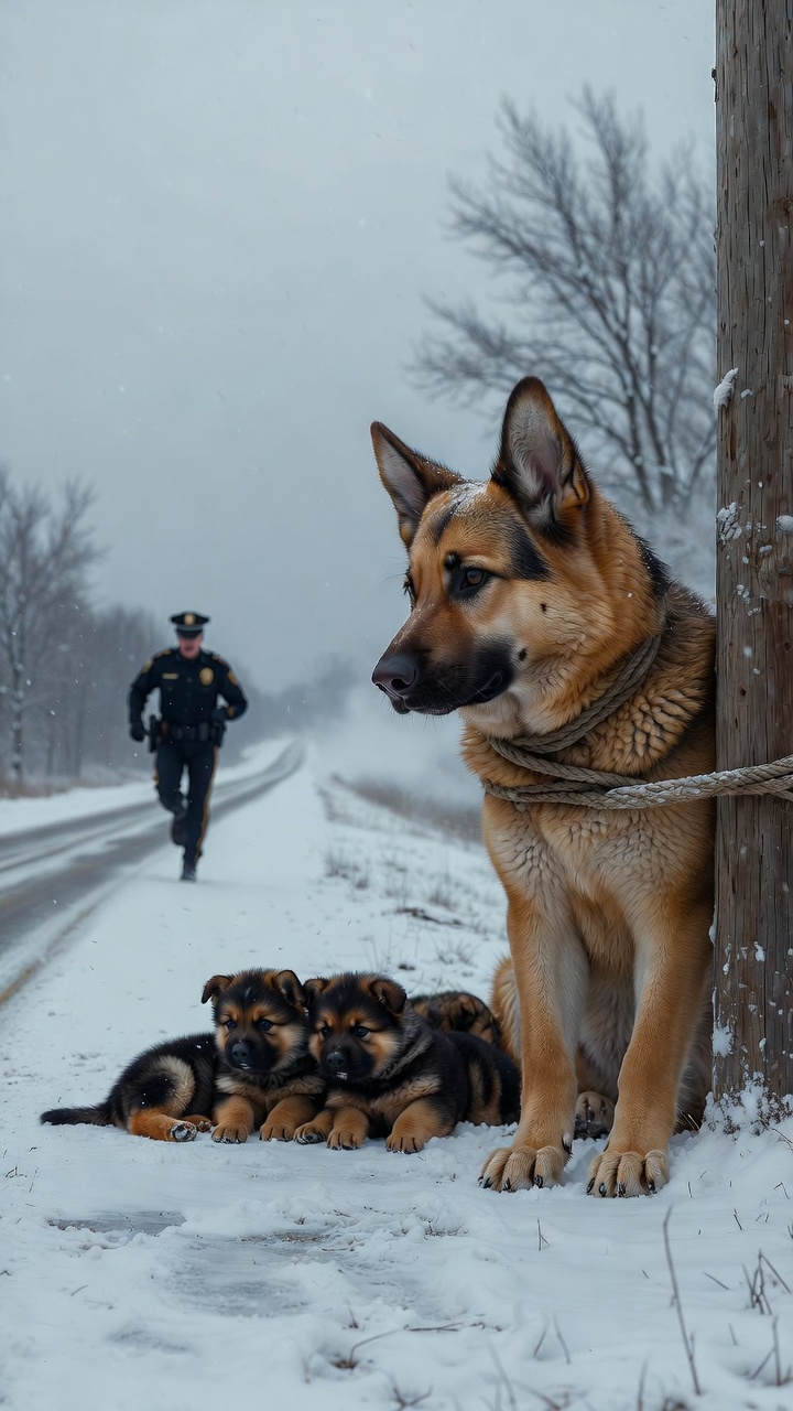 A Police Officer Found a Mother Dog Tied in the Snow—But What His K-9 Discovered Buried Nearby Changed Everything
