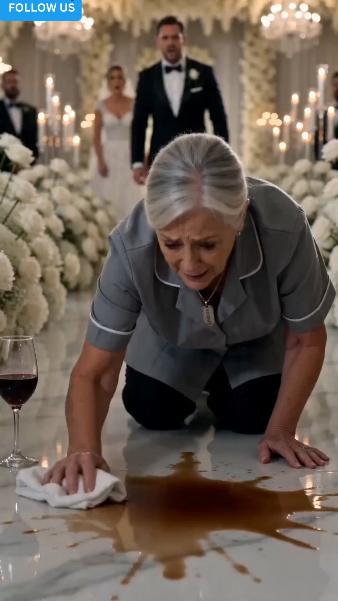 THEY HUMILIATED A CLEANING WOMAN AT A LUXURY WEDDING—THEN THE GROOM’S FATHER SAW THE RING ON HER NECK AND TURNED PALE