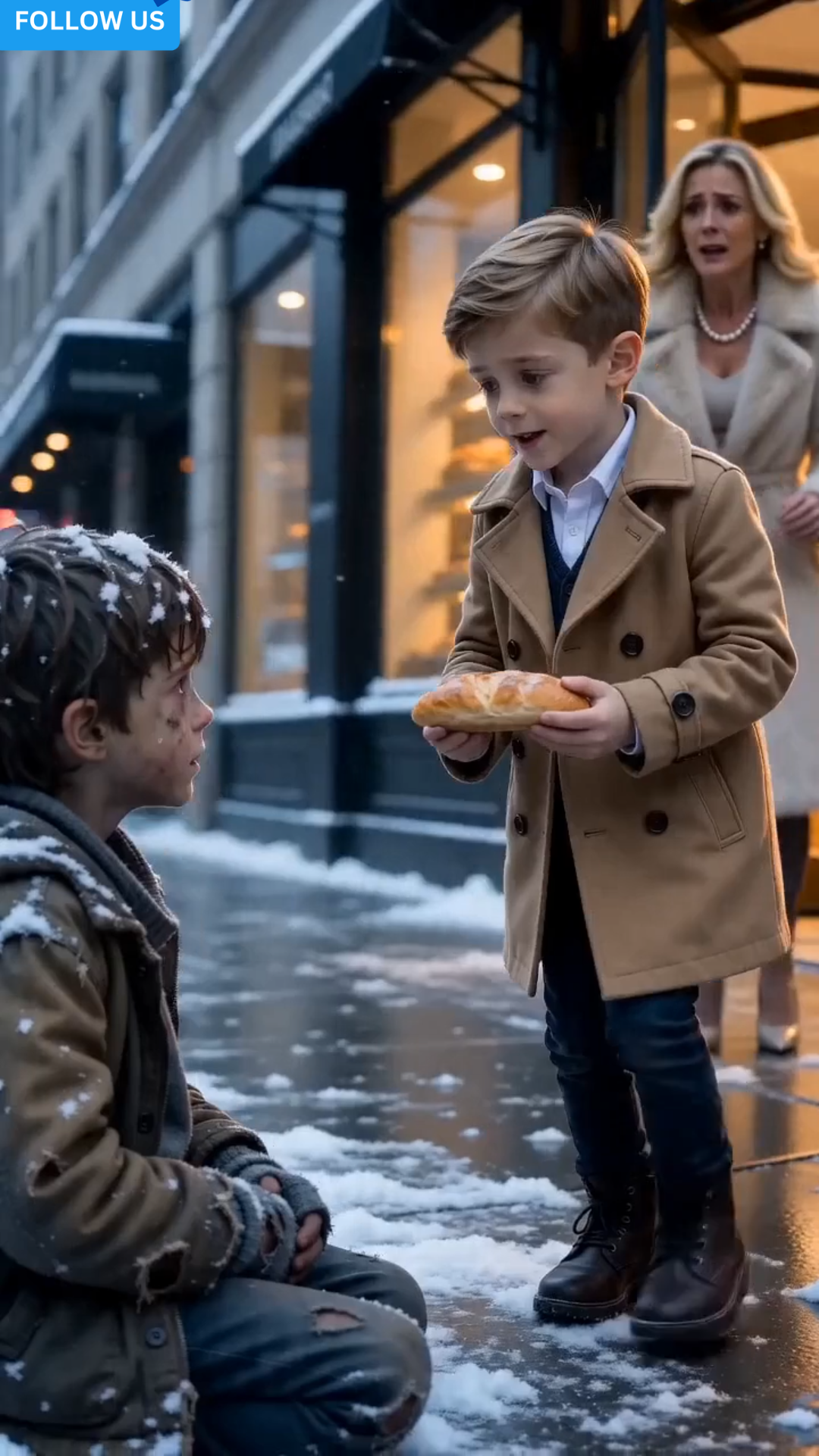 The Rich Boy Fed a Starving Child in the Snow… Then His Mother Saw the Chain Around the Boy’s Neck