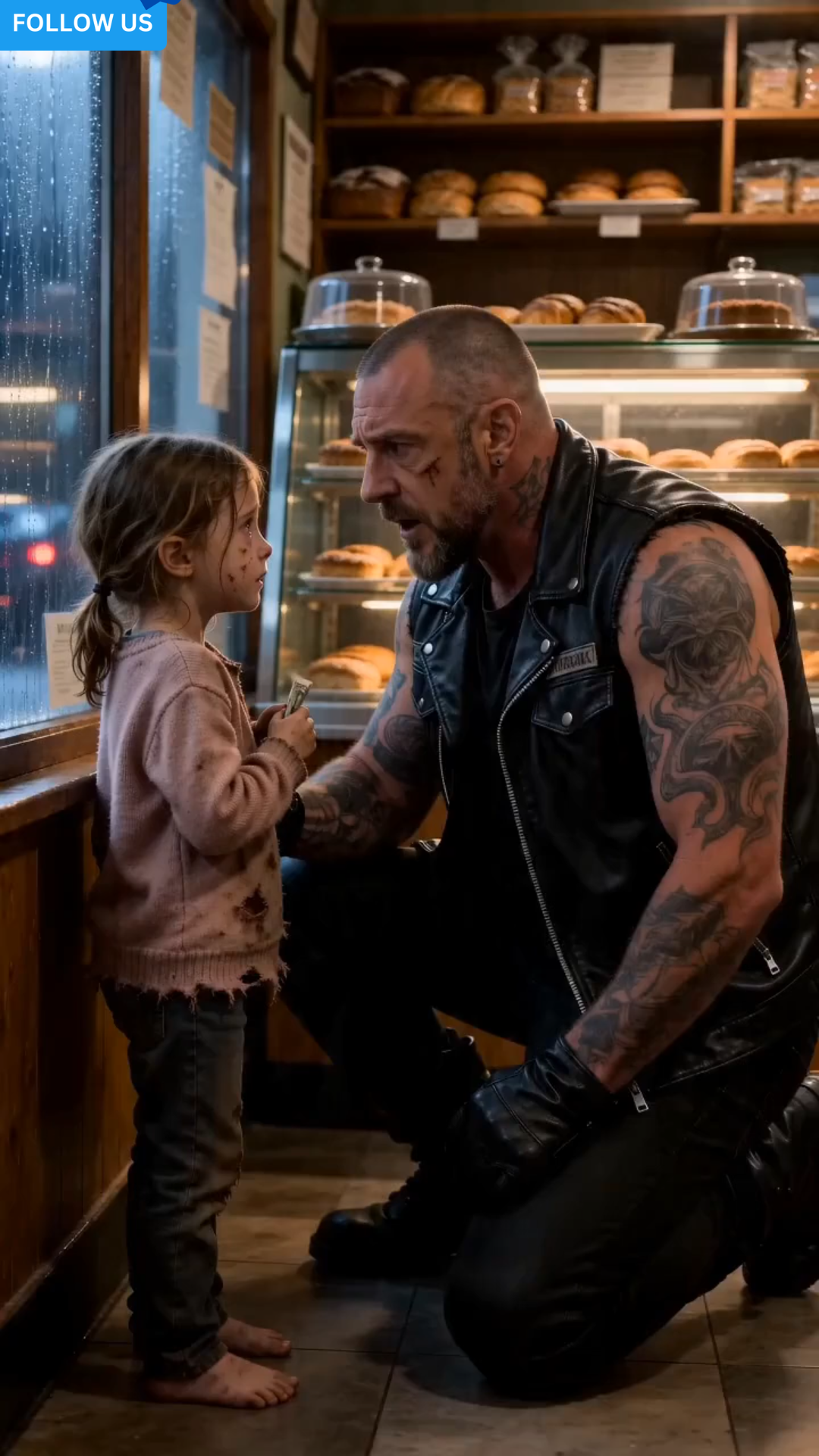 A Barefoot Little Girl Walked Into a Bakery With Crumpled Cash — Then a Biker Realized She Was the Daughter He Thought Died Years Ago